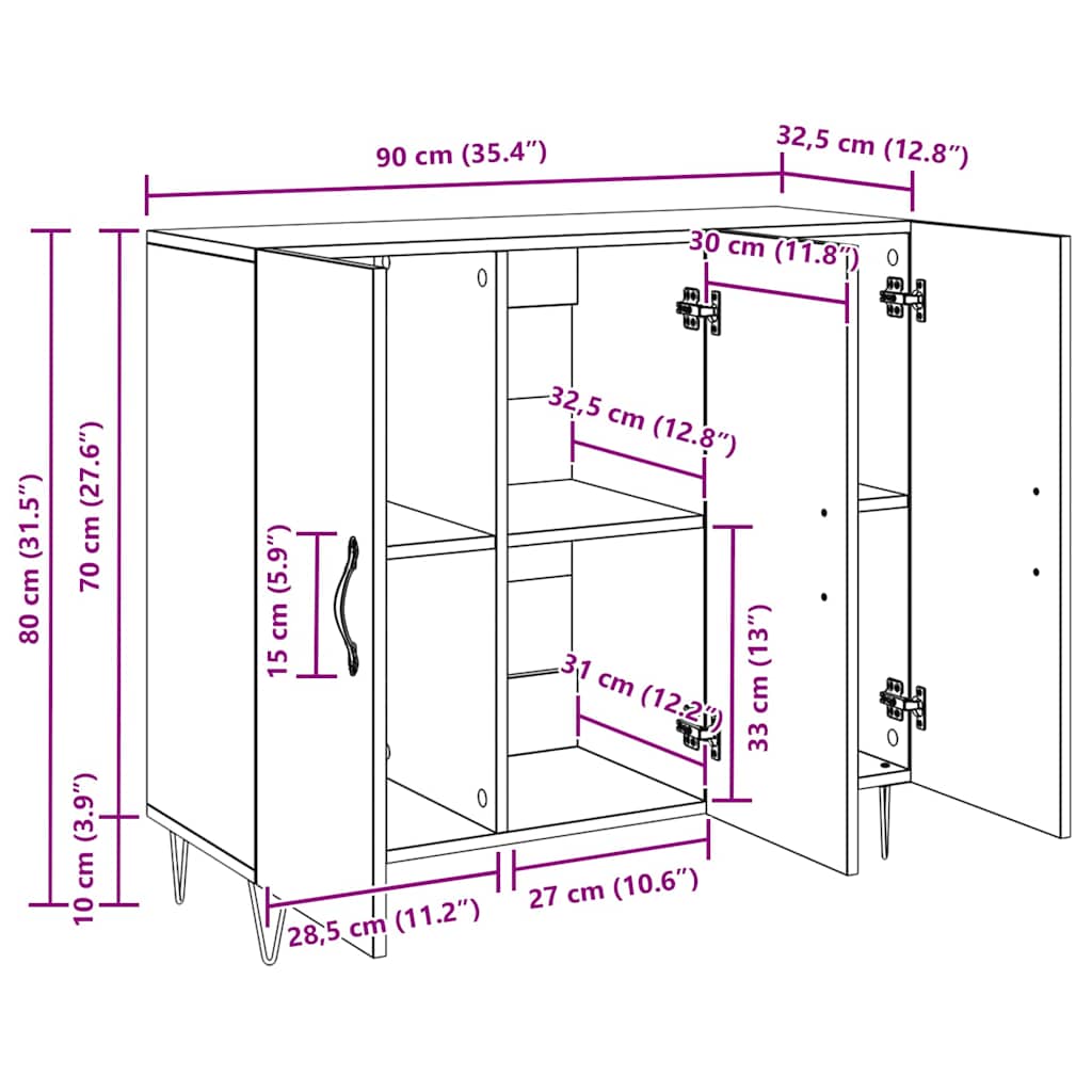 Πλαϊνό γραφείο Artisan Oak 90 x 32,5 x 80 εκ Επεξεργασμένο ξύλο - Pakobazaar