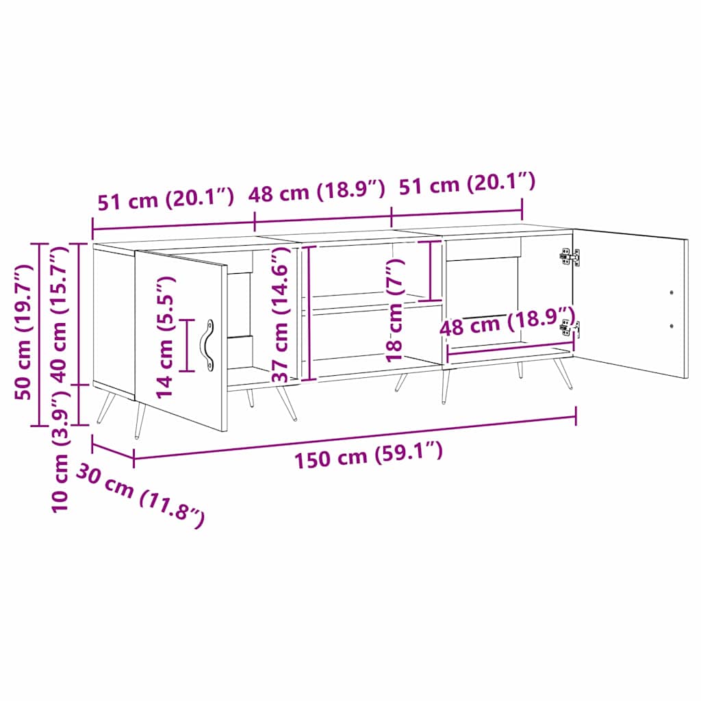 Ντουλάπι TV Παλαιό ξύλο 150 x 30 x 50 cm Επεξεργασμένο ξύλο - Pakobazaar