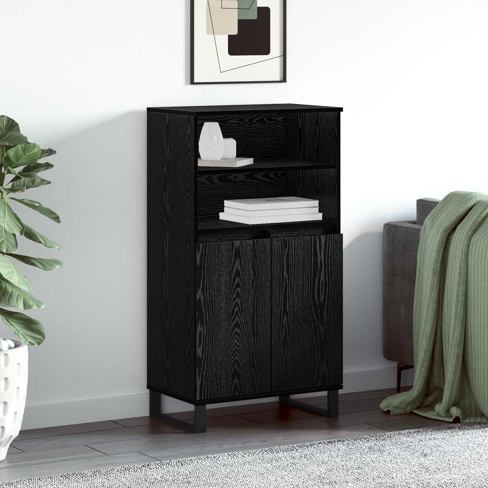 Highboard Μαύρο 60 x 36 x 110 εκ Επεξεργασμένο ξύλο - Pakobazaar