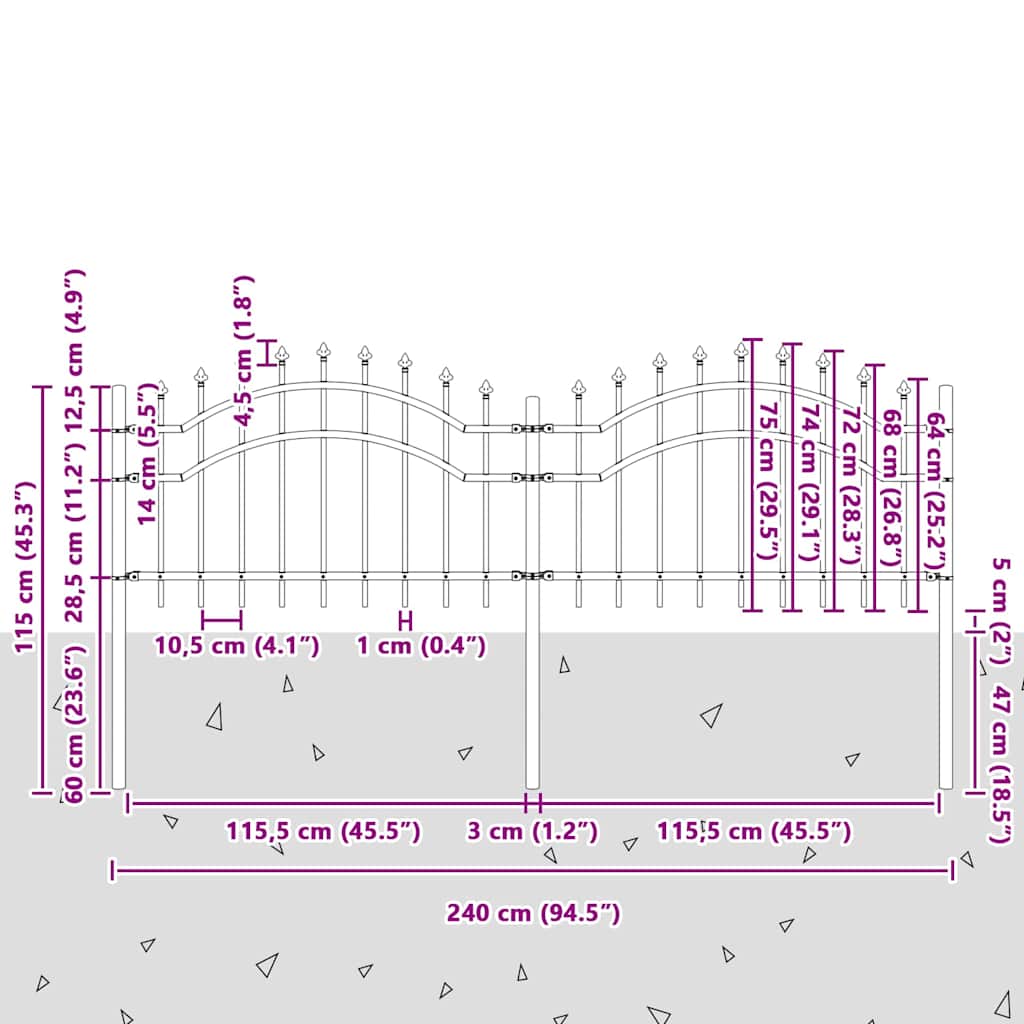 Φράχτης Κήπου Γκρι 240 x 115 cm Ατσάλι με Επικάλυψη Πούδρας - Pakobazaar
