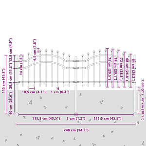 Φράχτης Κήπου Γκρι 240 x 115 cm Ατσάλι με Επικάλυψη Πούδρας - Pakobazaar