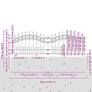 Φράχτης Κήπου Γκρι 240 x 118 εκ Ατσάλι με Επικάλυψη Πούδρας - Pakobazaar