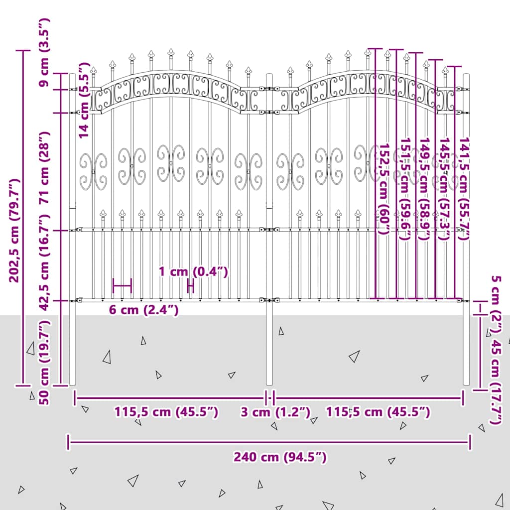 Φράχτης Κήπου Γκρι 240 x 202,5 εκ Ατσάλι με Επικάλυψη Πούδρας - Pakobazaar