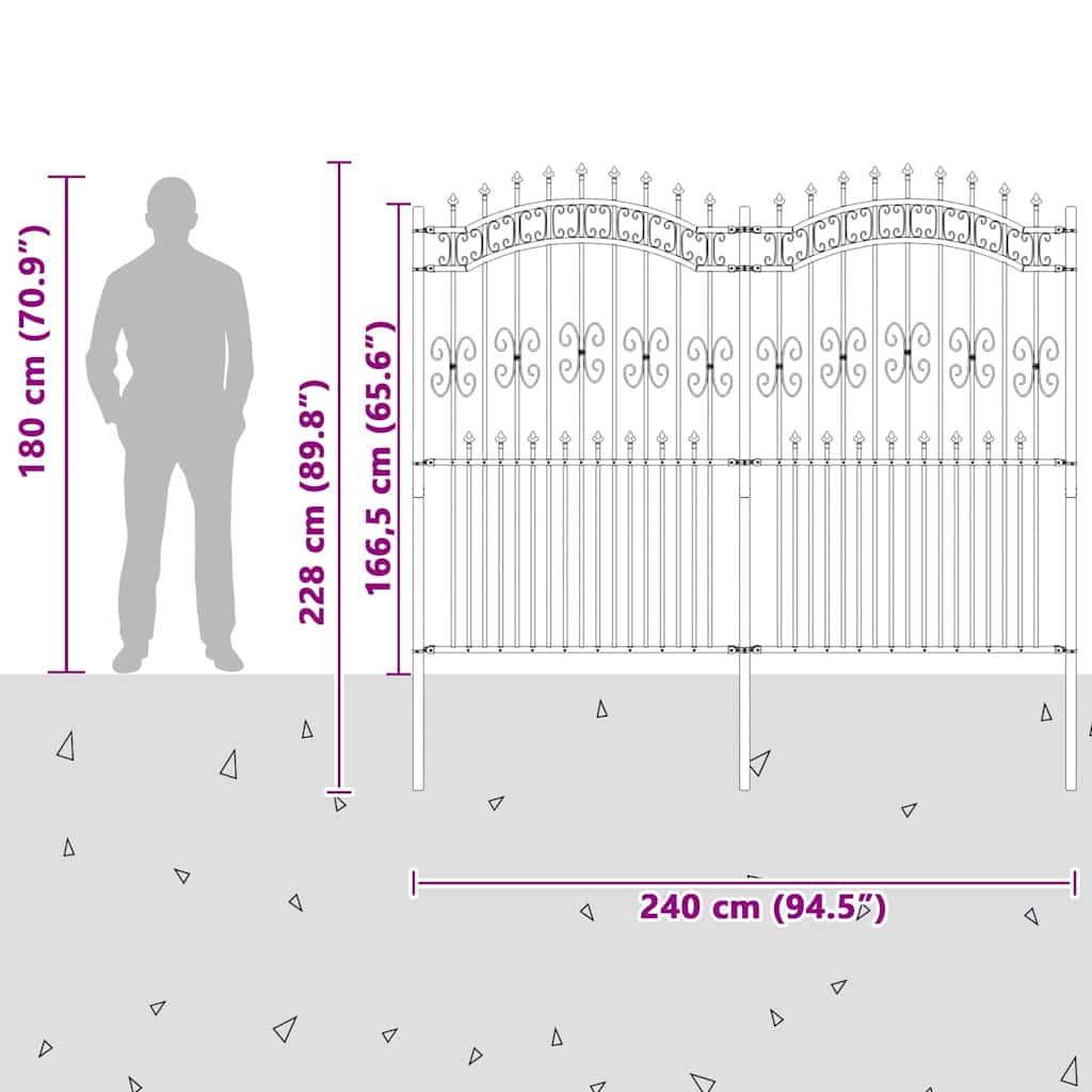 Φράχτης Κήπου Γκρι 240 x 228 εκ Ατσάλι με Επικάλυψη Πούδρας - Pakobazaar
