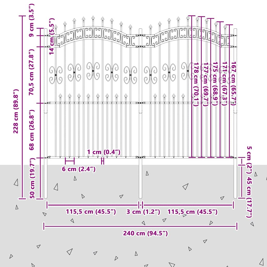 Φράχτης Κήπου Γκρι 240 x 228 εκ Ατσάλι με Επικάλυψη Πούδρας - Pakobazaar