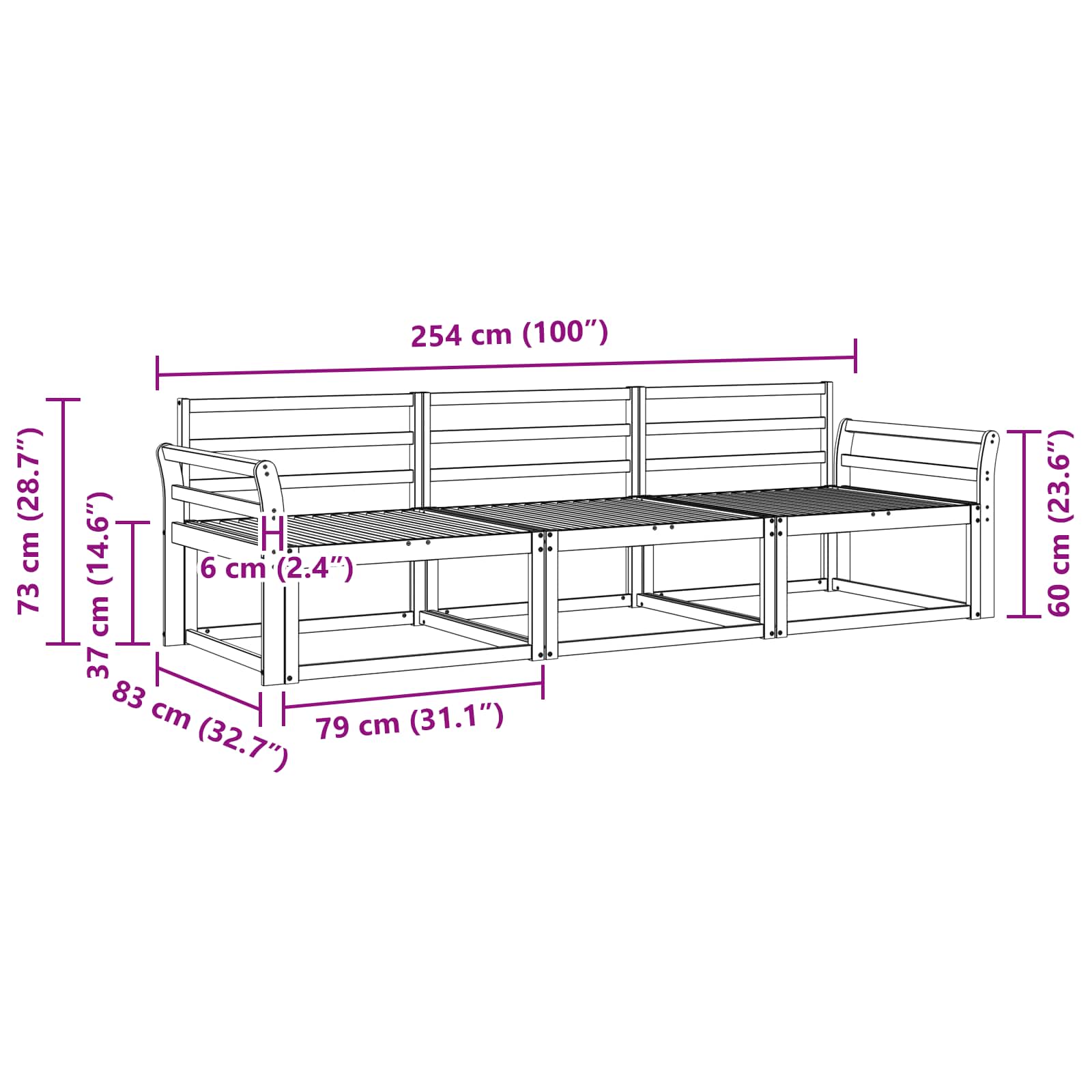 Σειρά Καναπέ Εξωτερικού 3 pcs Λευκό 254 x 83 x 73 εκ - Pakobazaar