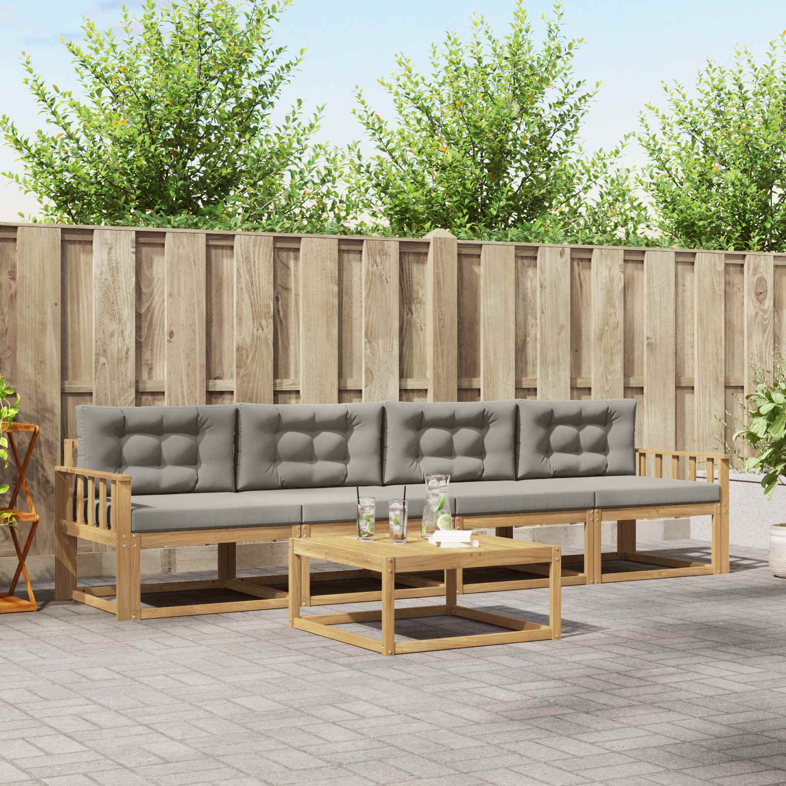 Σειρά Καναπέ Εξωτερικού 4 pcs Λευκό και Ανοιχτό Γκρι - Pakobazaar