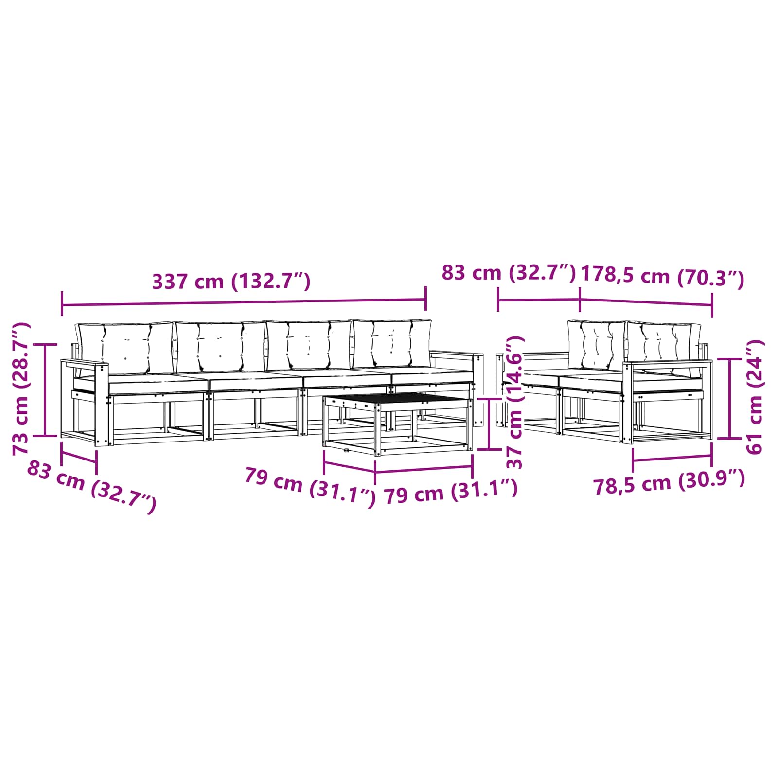 Σειρά Καναπέ Εξωτερικού με μαξιλάρι 6 pcs Λευκό και Μπεζ - Pakobazaar