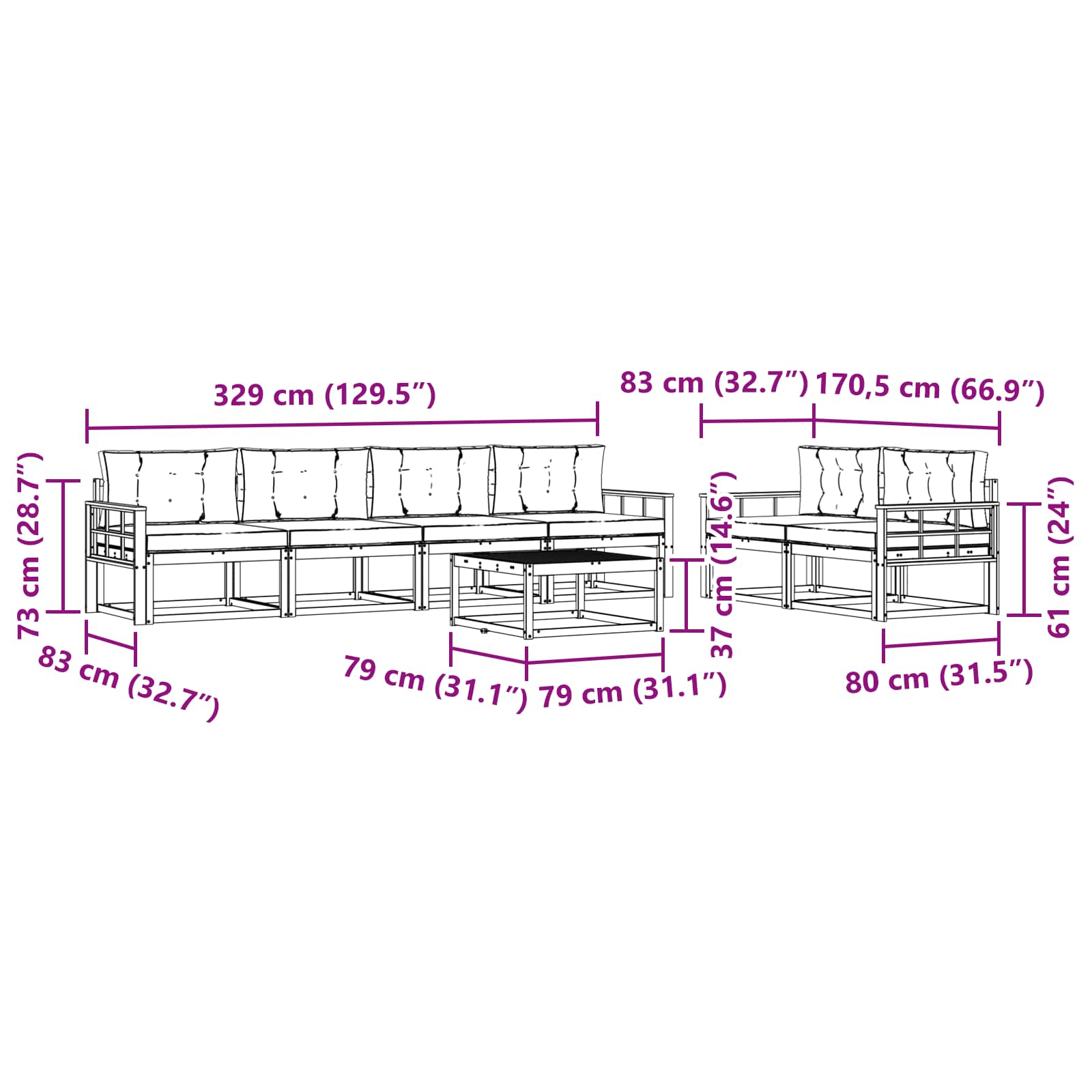 Σειρά Καναπέ Εξωτερικού με μαξιλάρι 6 pcs Άσπρο και Ανθρακί - Pakobazaar