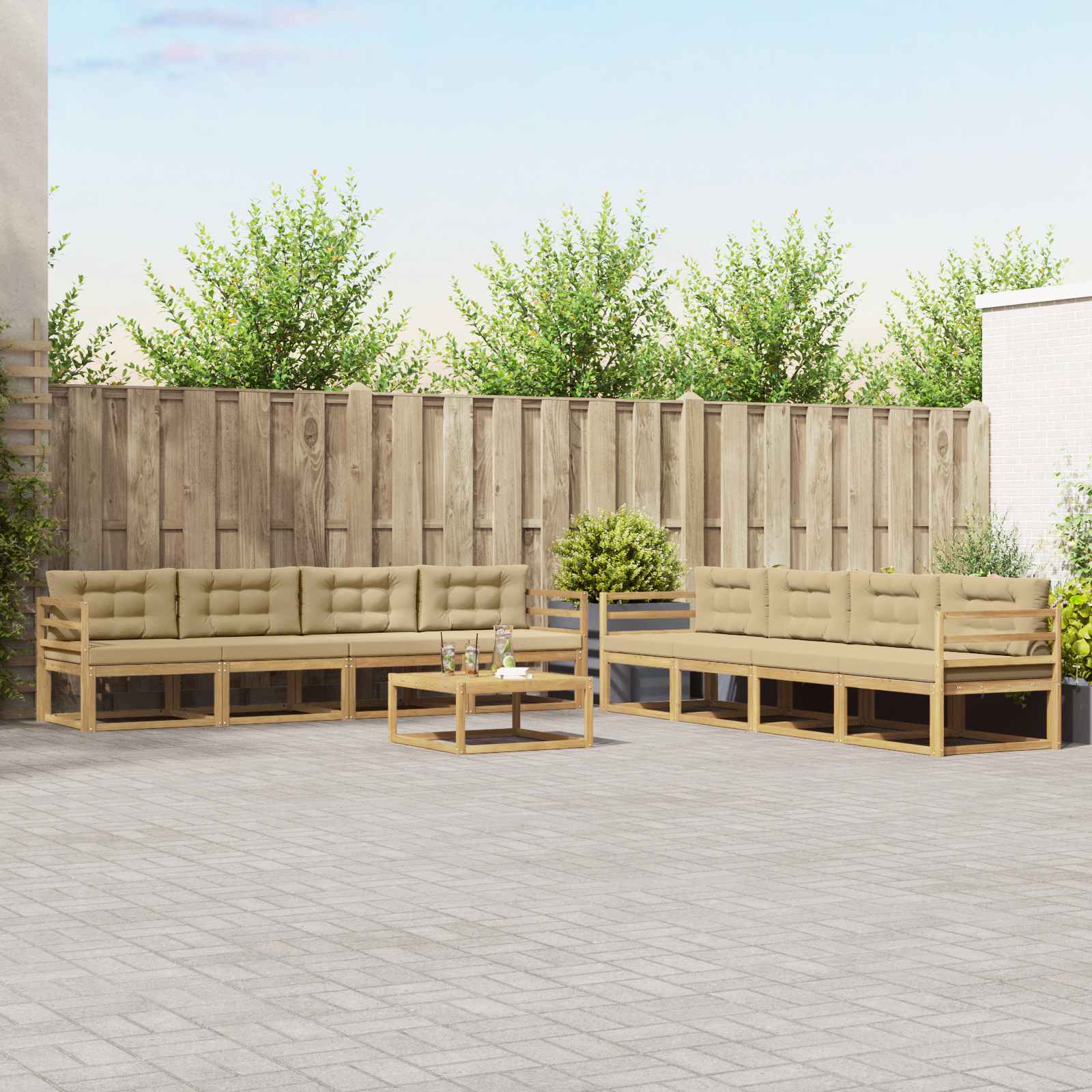 Σειρά Καναπέ Εξωτερικού 9 pcs Λευκό και Μπεζ 79 x 79 x 37 εκ - Pakobazaar