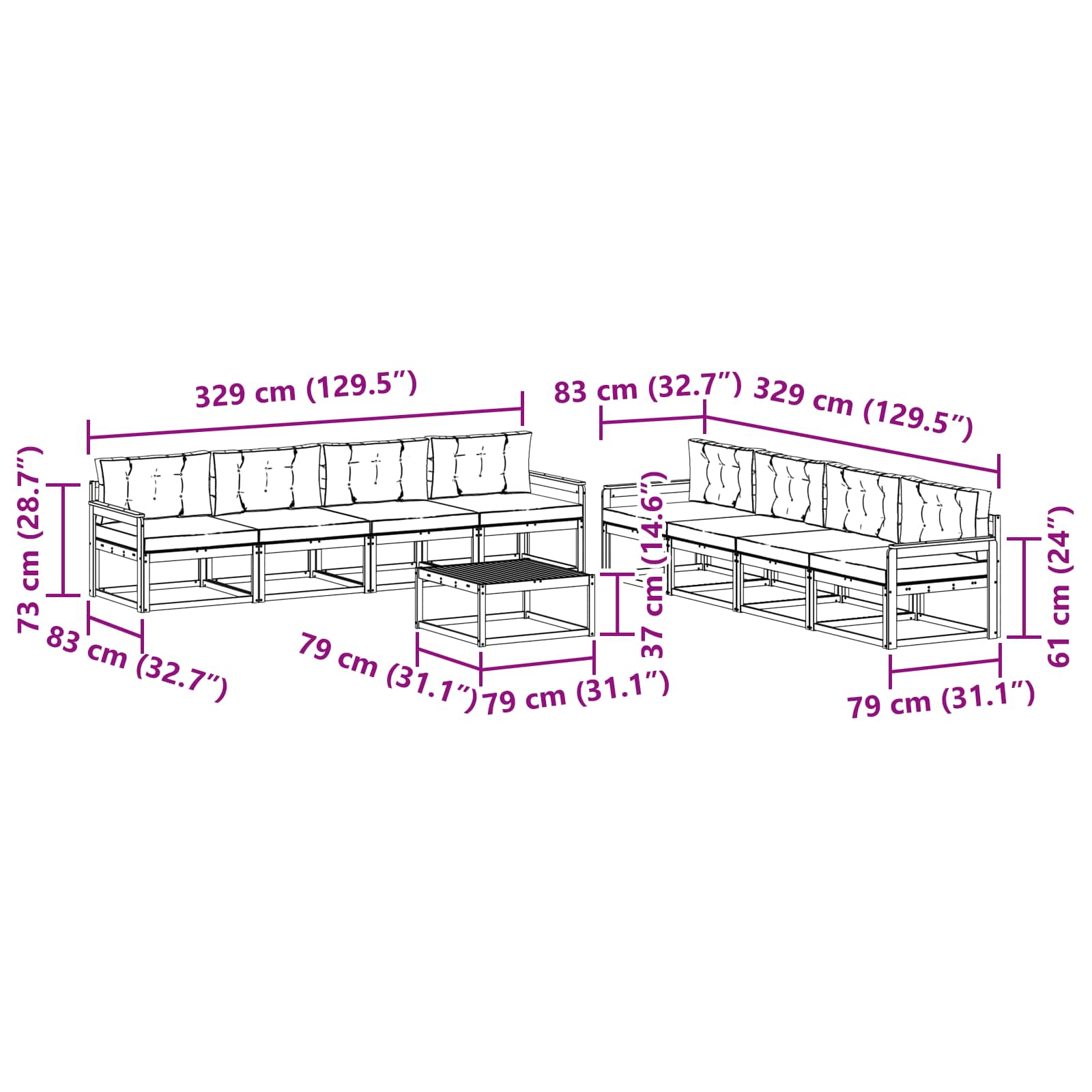 Σειρά Καναπέ Εξωτερικού 9 pcs Λευκό και Μπεζ 79 x 79 x 37 εκ - Pakobazaar