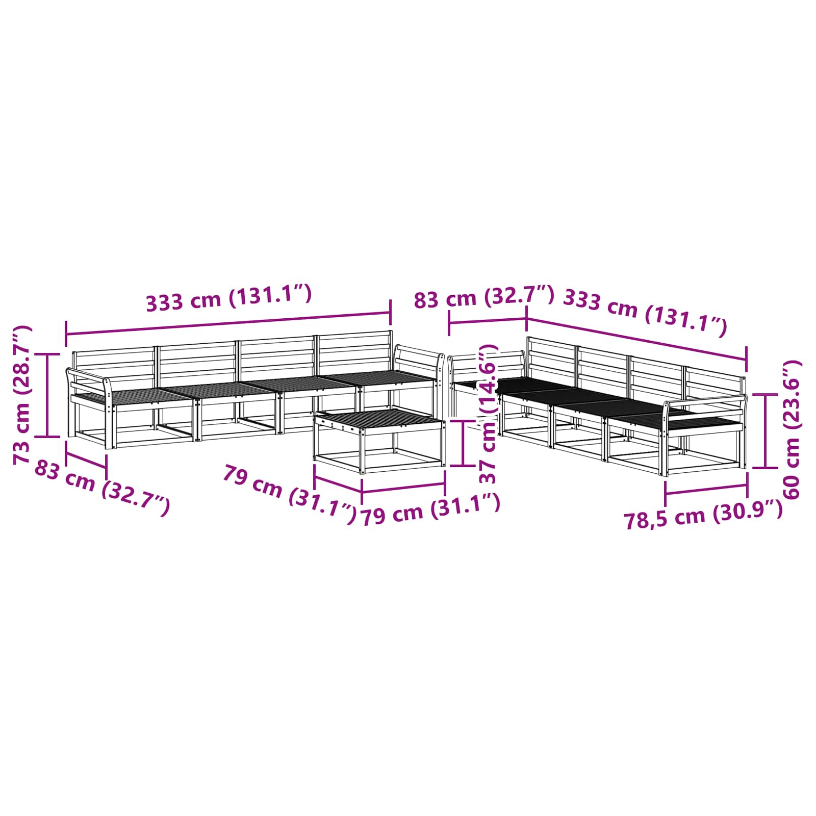 Σειρά Καναπέ Εξωτερικού 9 pcs Λευκό 79 x 79 x 37 εκ - Pakobazaar