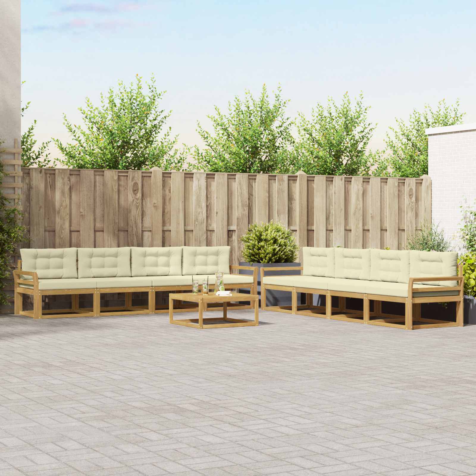 Σειρά Καναπέ Εξωτερικού 9 pcs Λευκό και Κρεμ 79 x 79 x 37 εκ - Pakobazaar