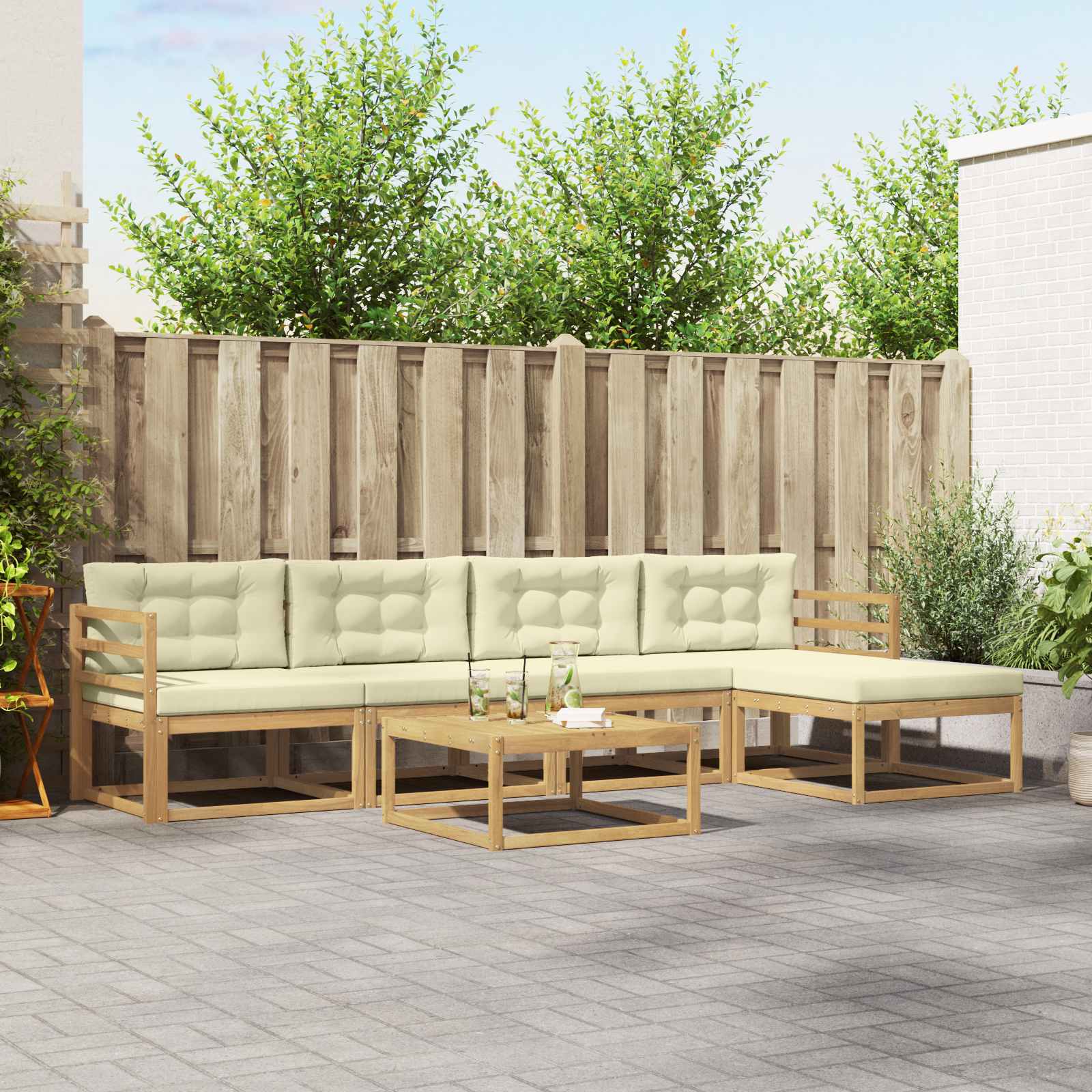 Σειρά Καναπέ Εξωτερικού 6 pcs Λευκό και Κρεμ 79 x 79 x 37 εκ - Pakobazaar