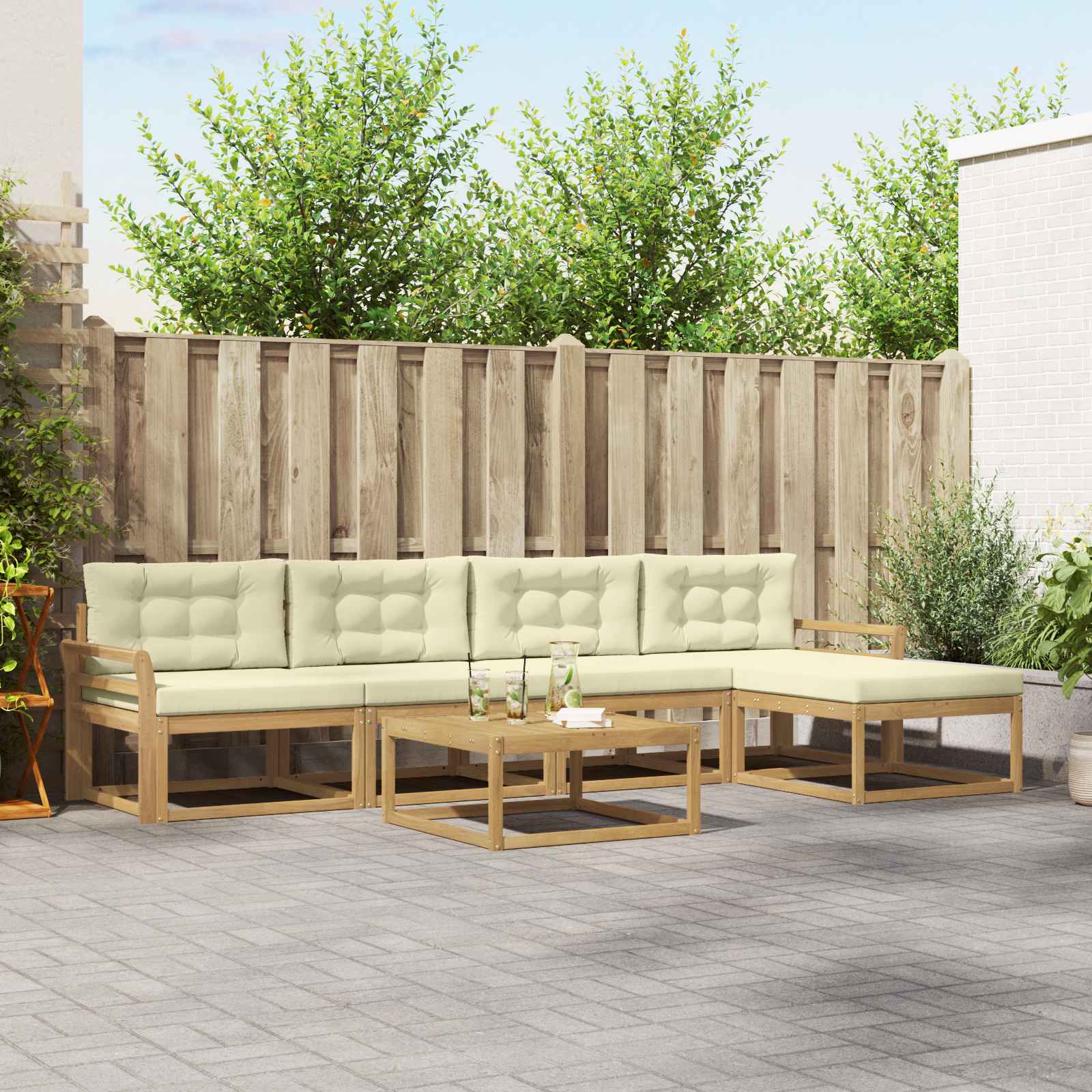 Σειρά Καναπέ Εξωτερικού 6 pcs Λευκό και Κρεμ 79 x 79 x 37 εκ - Pakobazaar