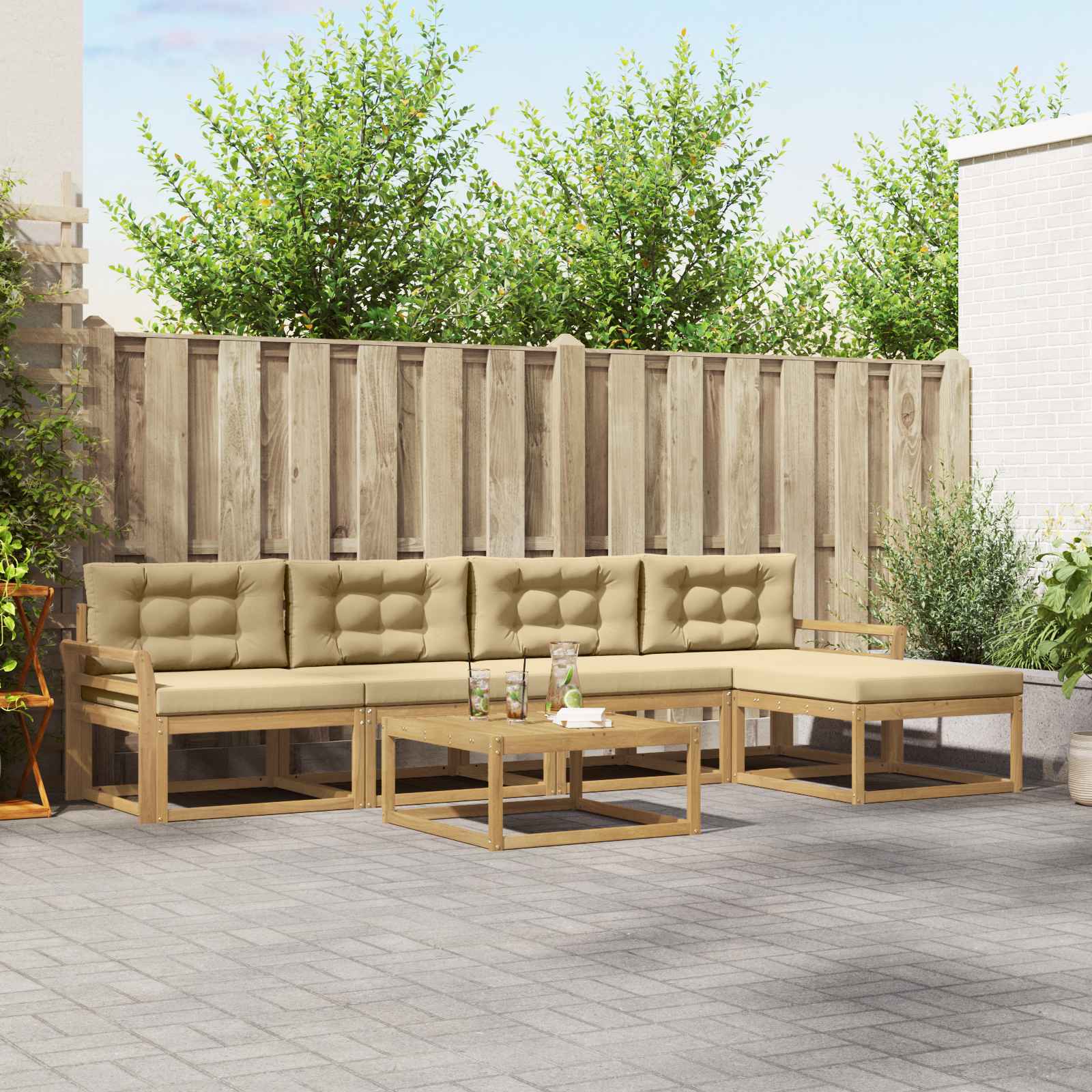 Σειρά Καναπέ Εξωτερικού 6 pcs Λευκό και Μπεζ 79 x 79 x 37 εκ - Pakobazaar