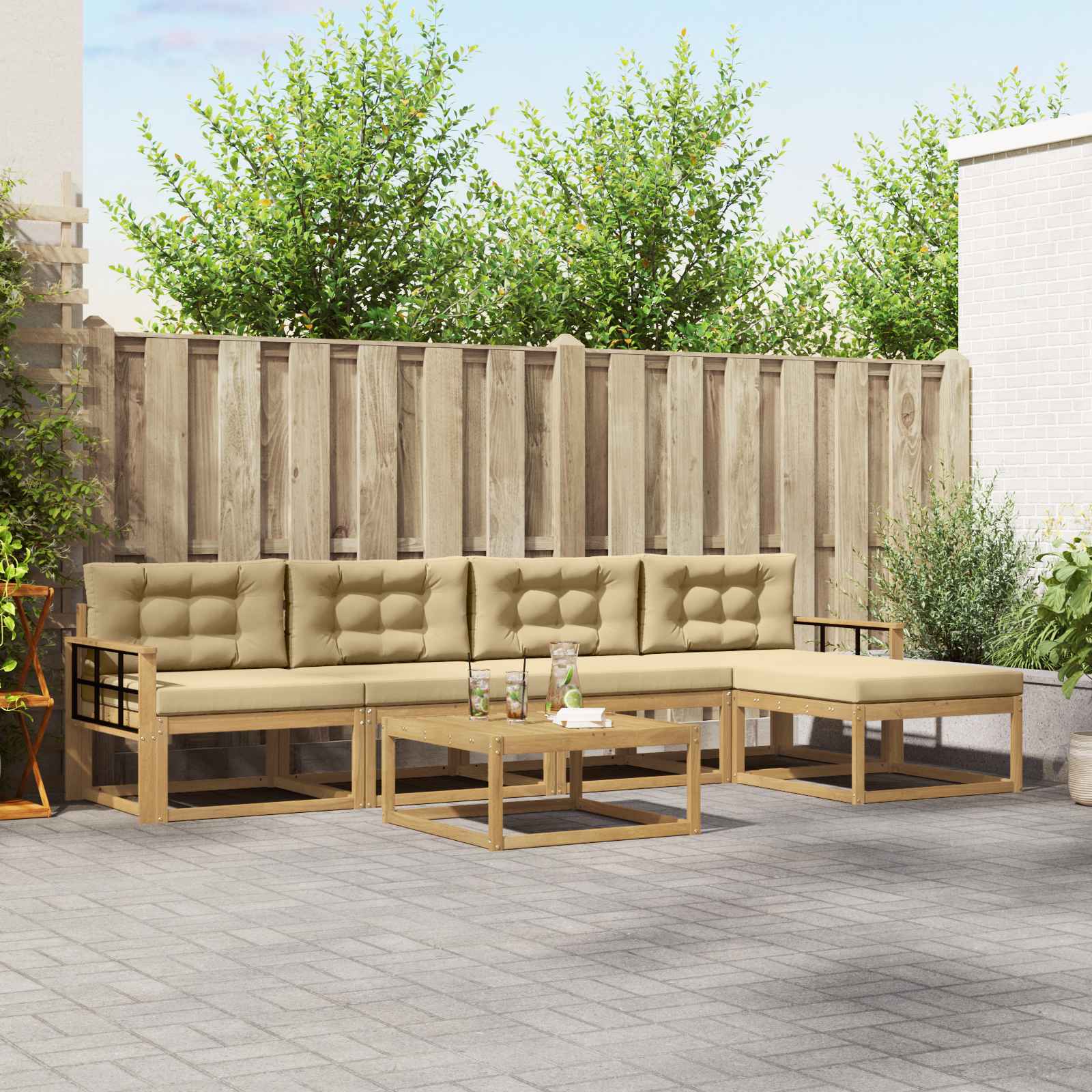 Σειρά Καναπέ Εξωτερικού 6 pcs Λευκό και Μπεζ 79 x 79 x 37 εκ - Pakobazaar
