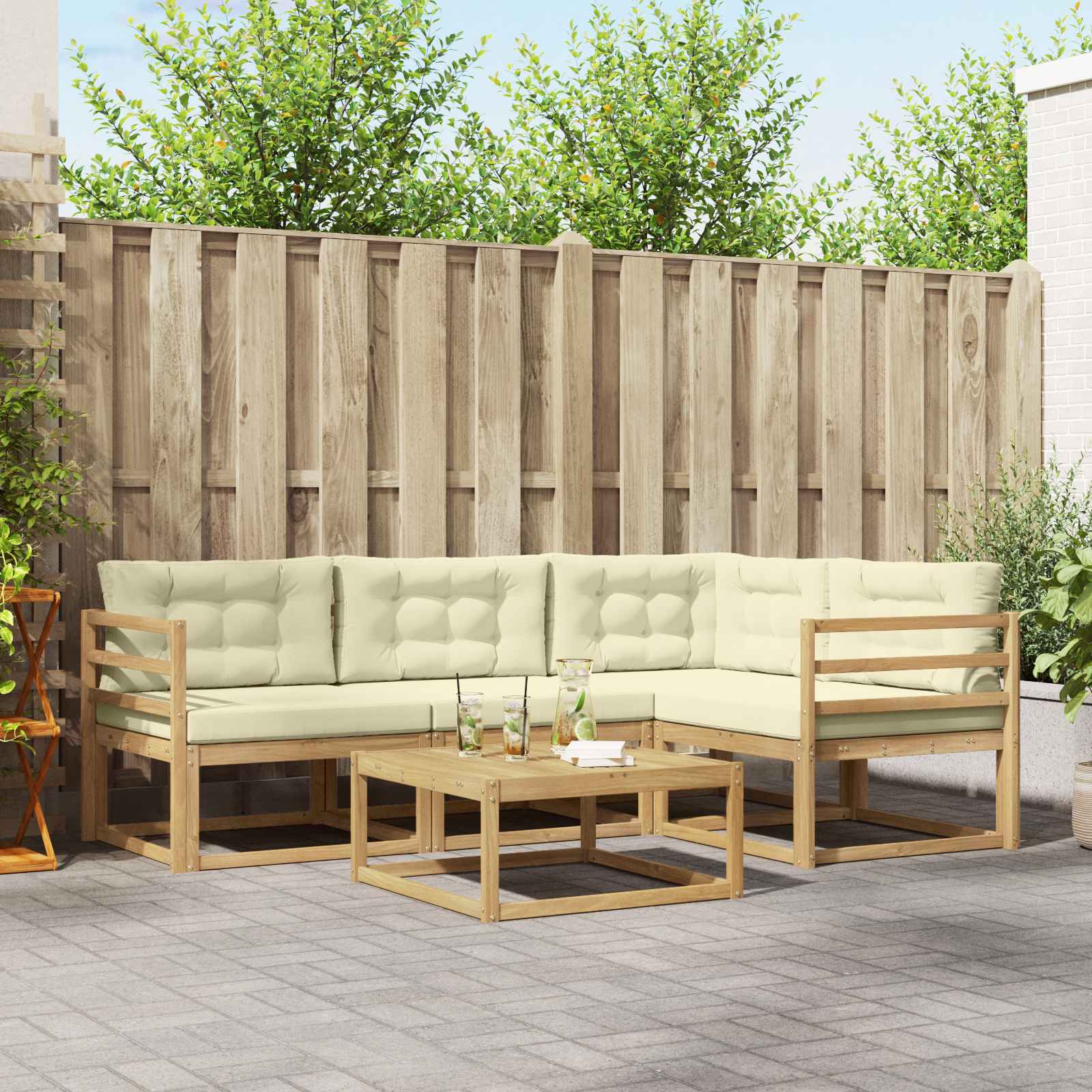 Σειρά Καναπέ Εξωτερικού 5 pcs Λευκό και Κρεμ 79 x 79 x 37 εκ - Pakobazaar