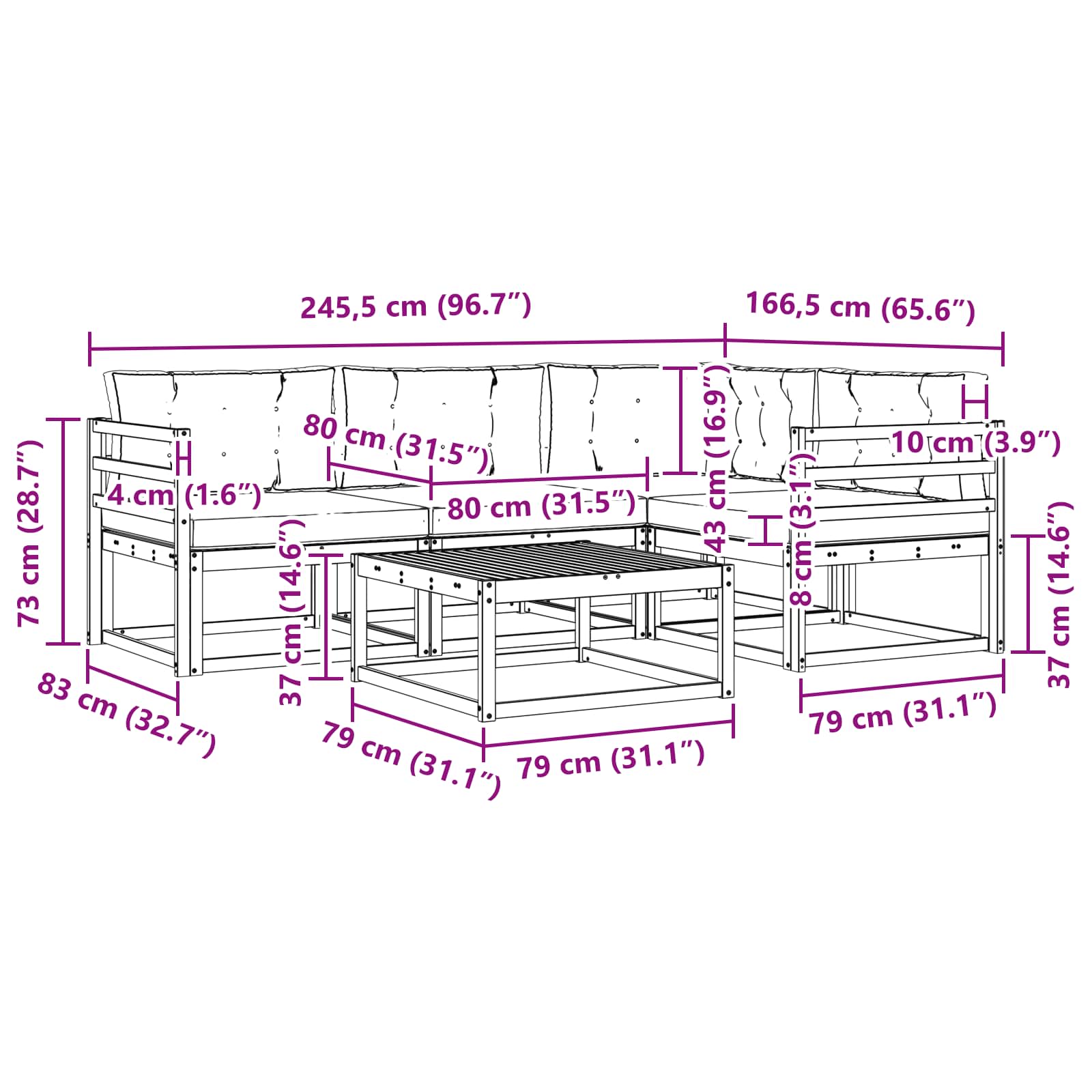 Σειρά Καναπέ Εξωτερικού 5 pcs Λευκό και Κρεμ 79 x 79 x 37 εκ - Pakobazaar