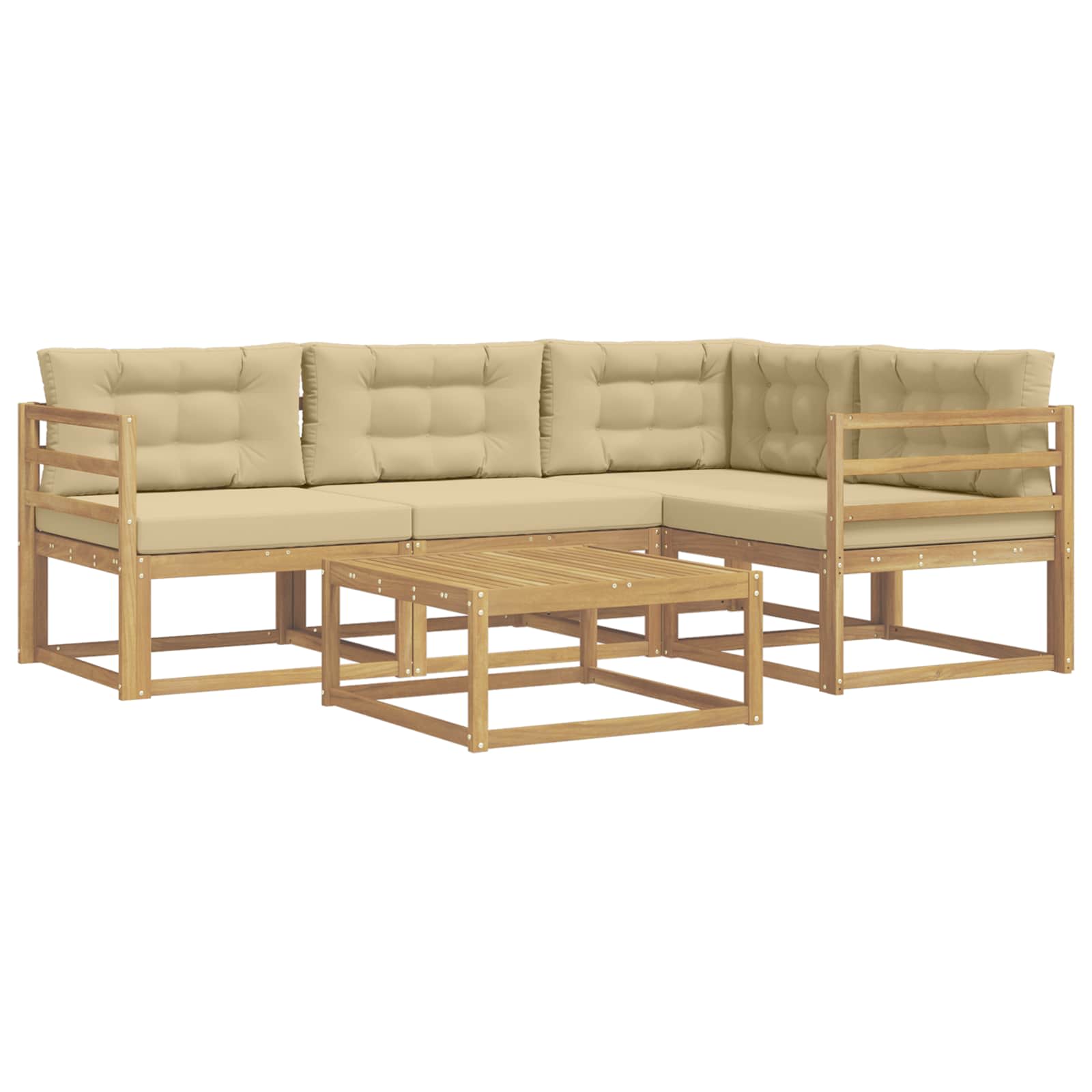 Σειρά Καναπέ Εξωτερικού 5 pcs Λευκό και Μπεζ 79 x 79 x 37 εκ - Pakobazaar