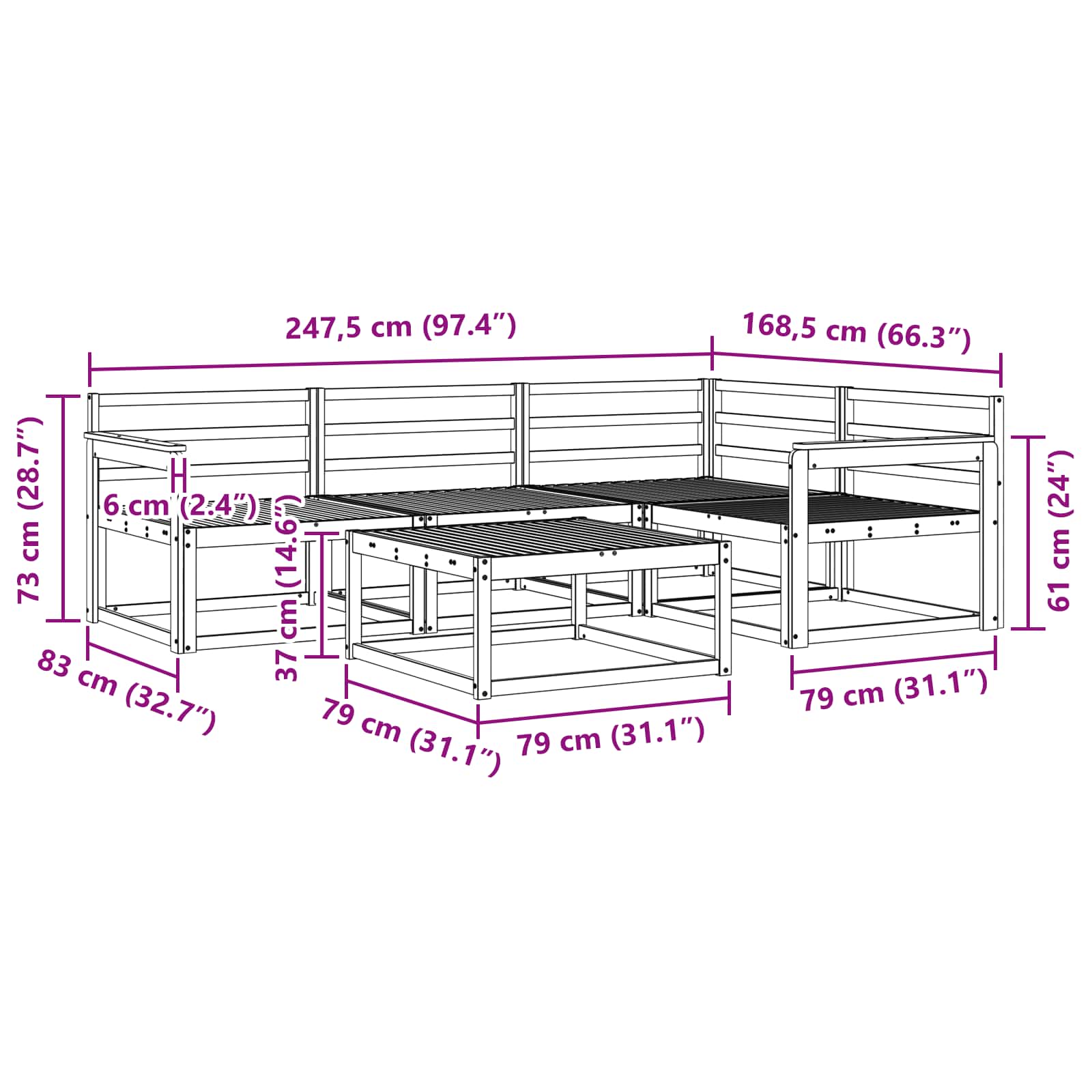 Σειρά Καναπέ Εξωτερικού 5 pcs Λευκό 79 x 79 x 37 εκ - Pakobazaar