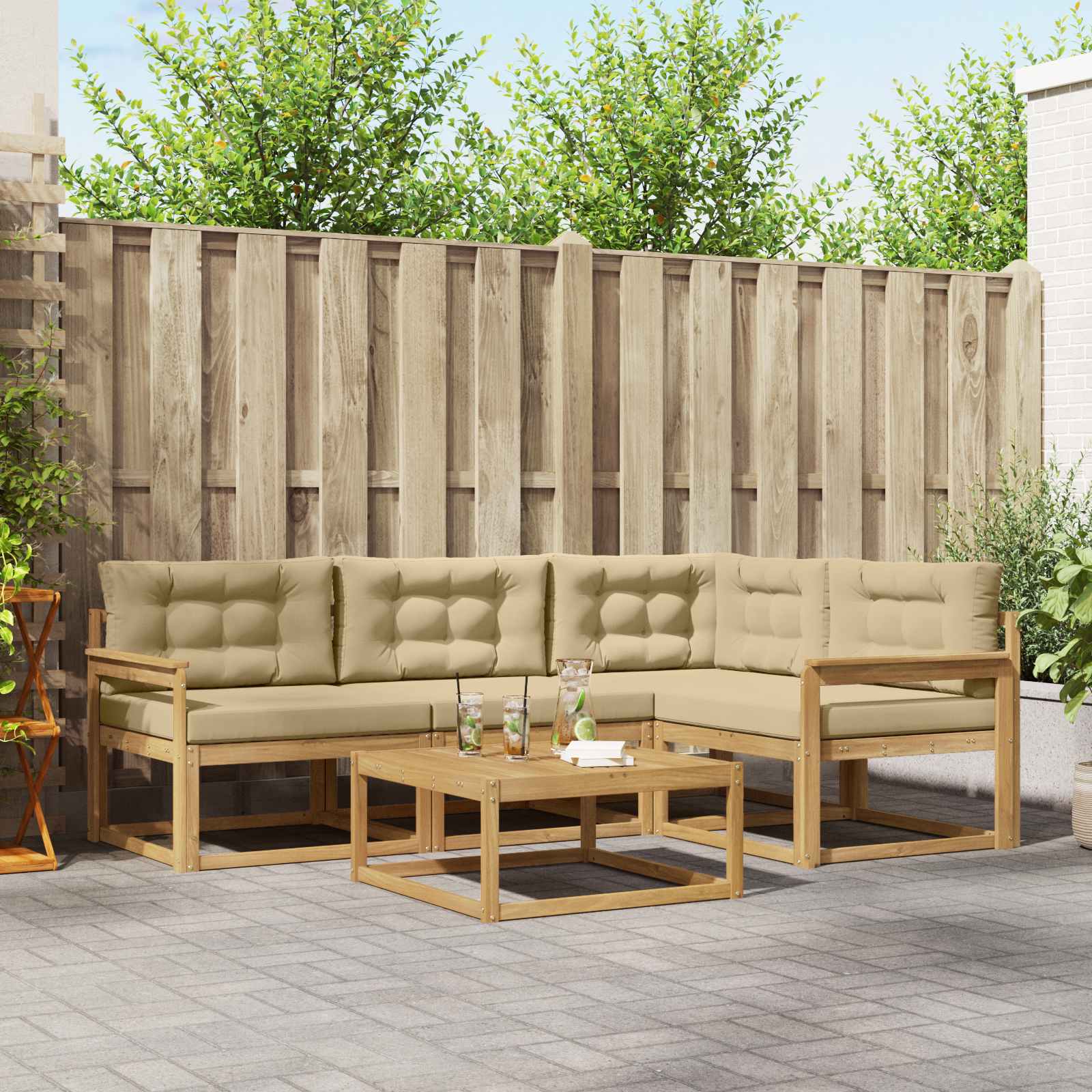 Σειρά Καναπέ Εξωτερικού 5 pcs Λευκό και Μπεζ 79 x 79 x 37 εκ - Pakobazaar