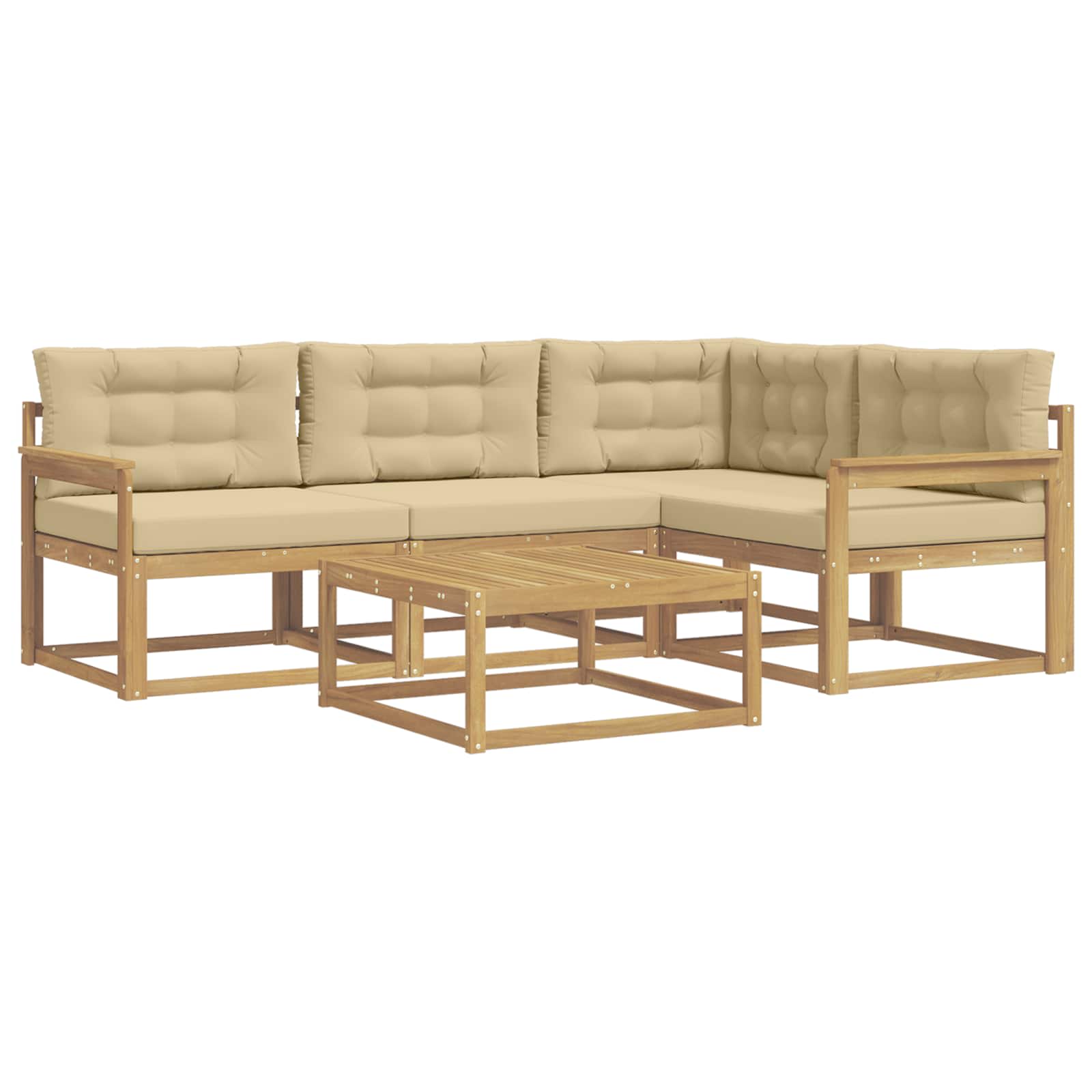 Σειρά Καναπέ Εξωτερικού 5 pcs Λευκό και Μπεζ 79 x 79 x 37 εκ - Pakobazaar