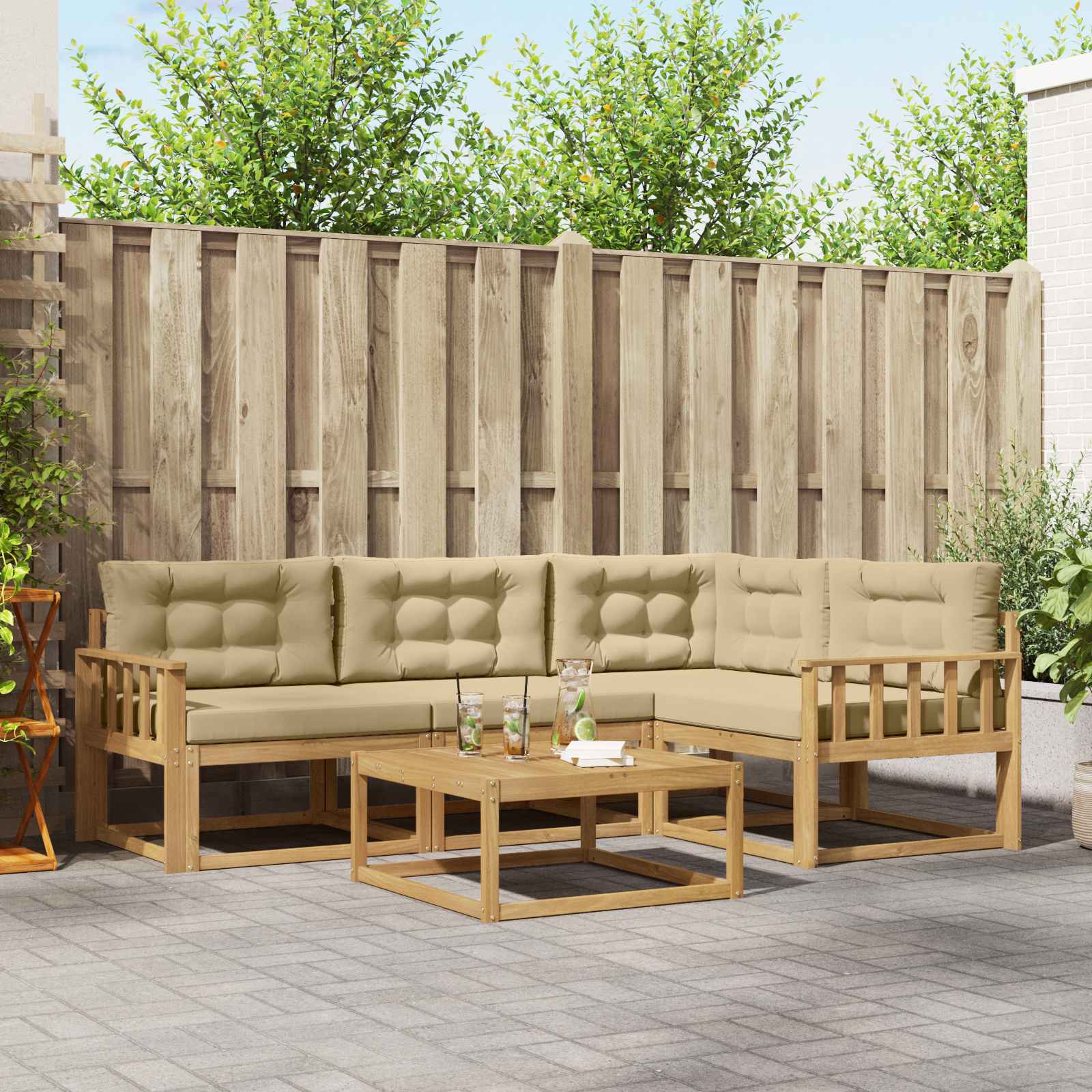Σειρά Καναπέ Εξωτερικού 5 pcs Λευκό και Μπεζ 79 x 79 x 37 εκ - Pakobazaar