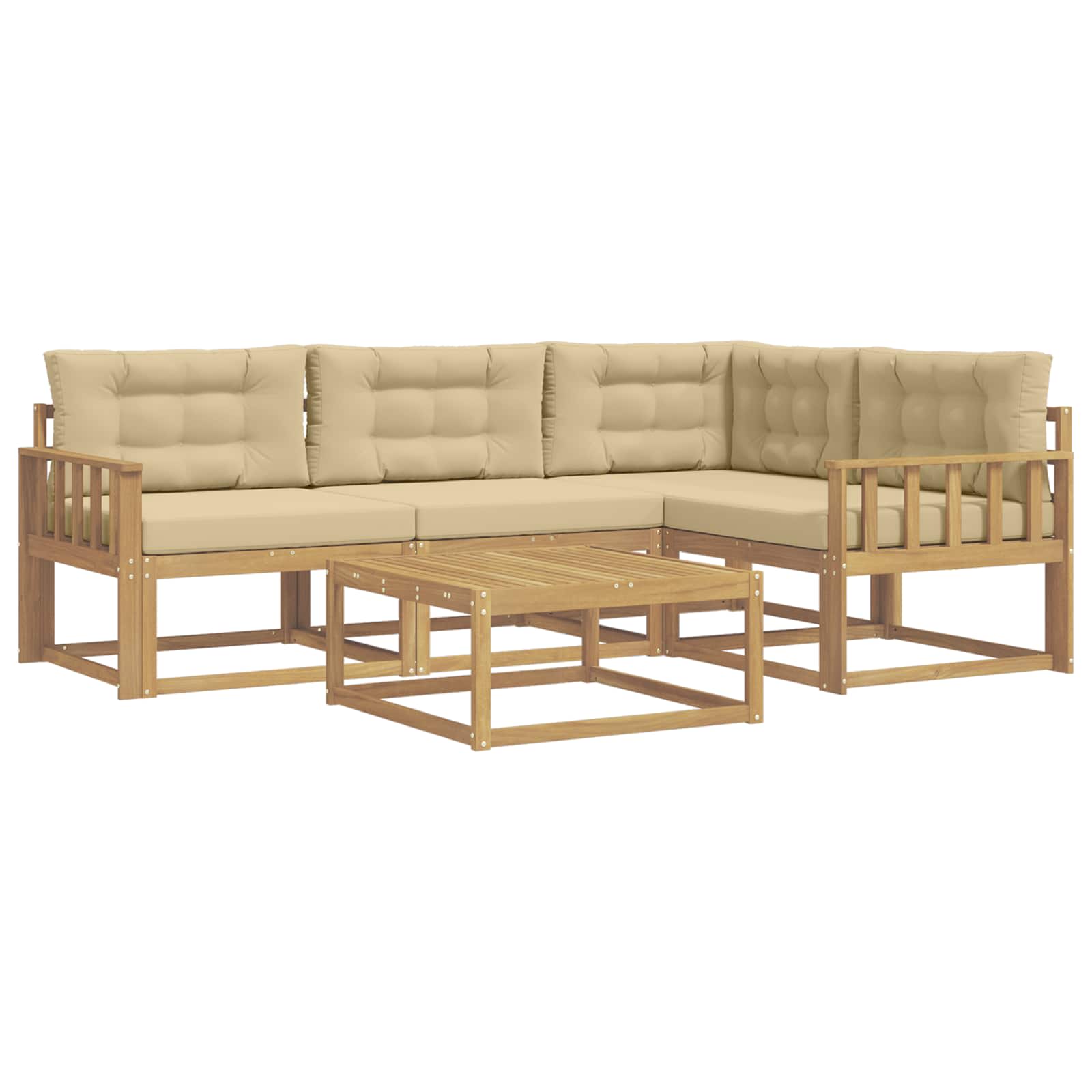 Σειρά Καναπέ Εξωτερικού 5 pcs Λευκό και Μπεζ 79 x 79 x 37 εκ - Pakobazaar
