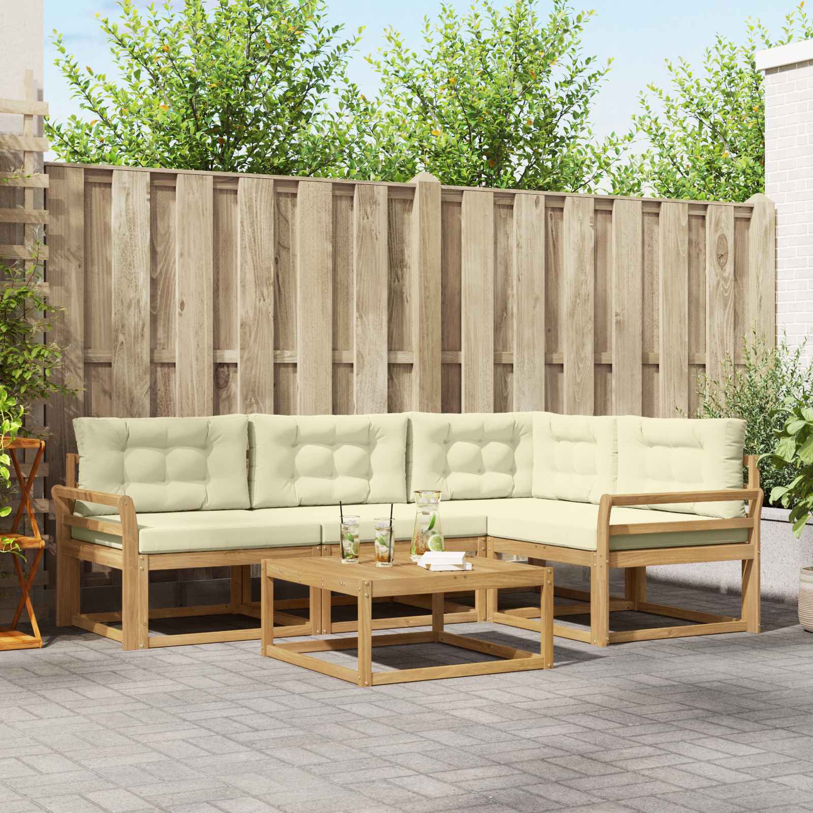 Σειρά Καναπέ Εξωτερικού 5 pcs Λευκό και Κρεμ 79 x 79 x 37 εκ - Pakobazaar