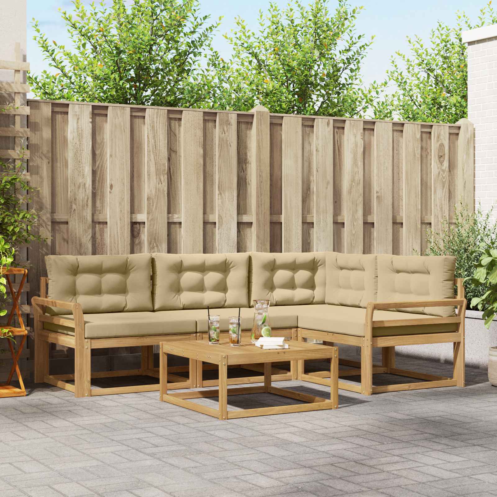 Σειρά Καναπέ Εξωτερικού 5 pcs Λευκό και Μπεζ 79 x 79 x 37 εκ - Pakobazaar