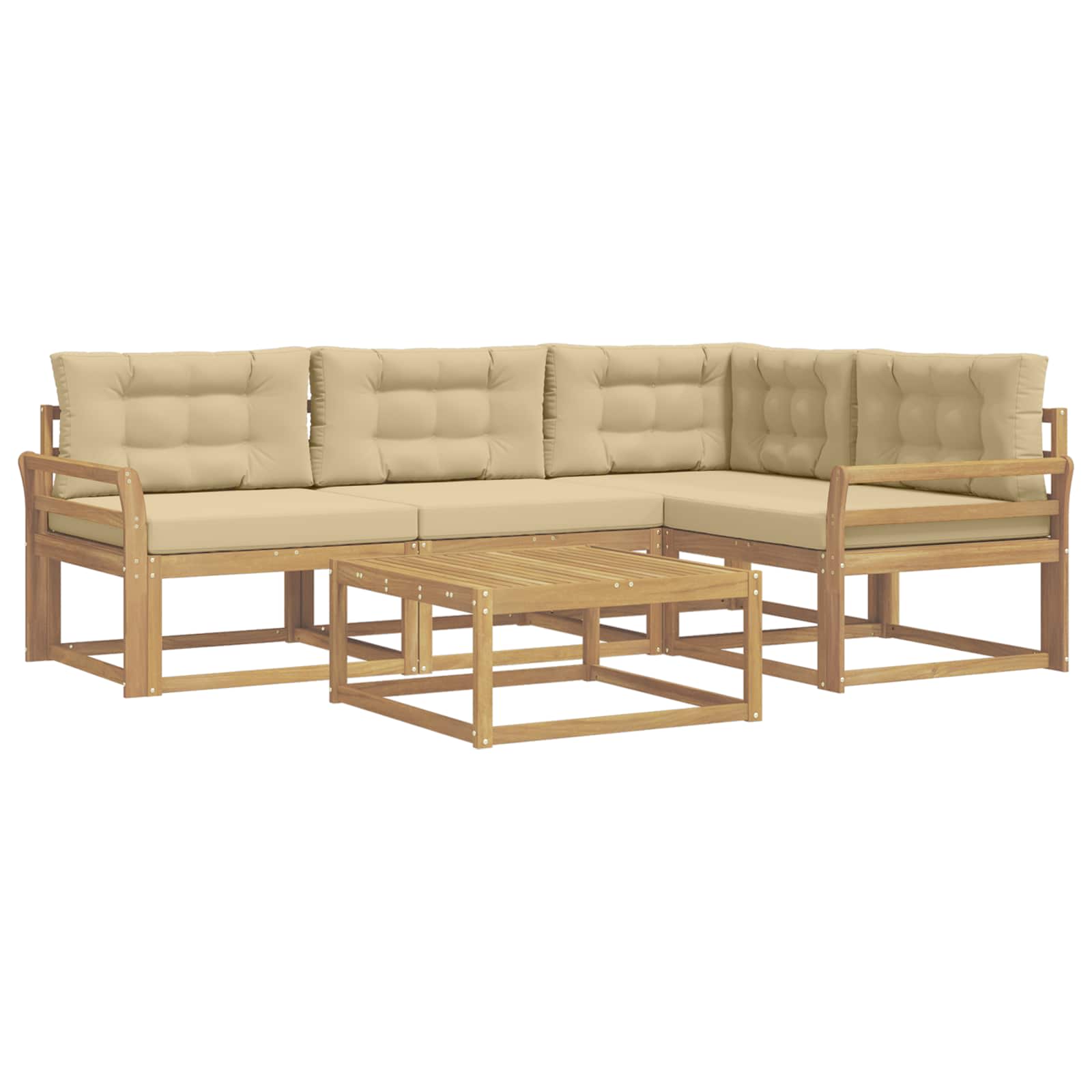 Σειρά Καναπέ Εξωτερικού 5 pcs Λευκό και Μπεζ 79 x 79 x 37 εκ - Pakobazaar