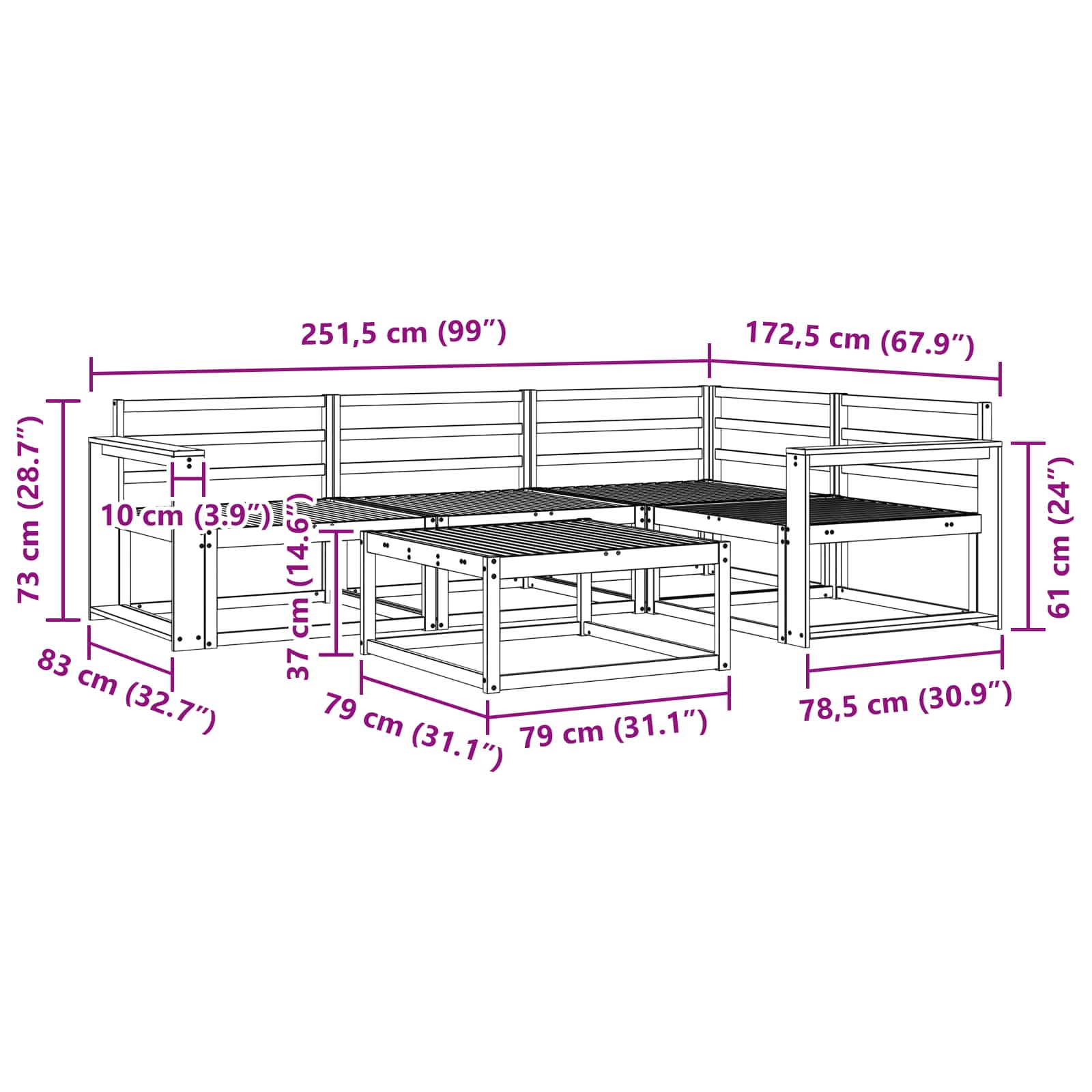 Σειρά Καναπέ Εξωτερικού 5 pcs Λευκό 79 x 79 x 37 εκ - Pakobazaar
