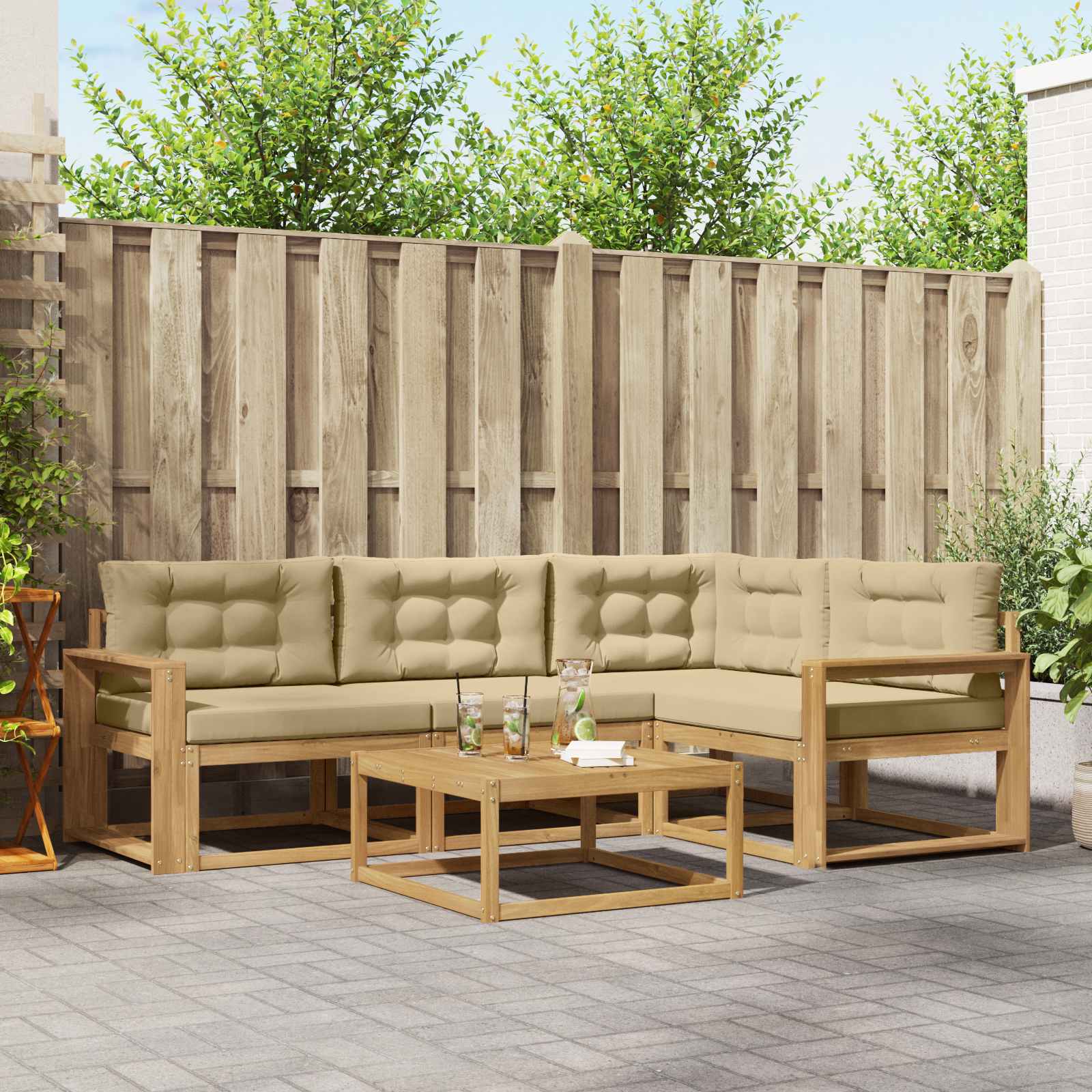 Σειρά Καναπέ Εξωτερικού 5 pcs Λευκό και Μπεζ 79 x 79 x 37 εκ - Pakobazaar