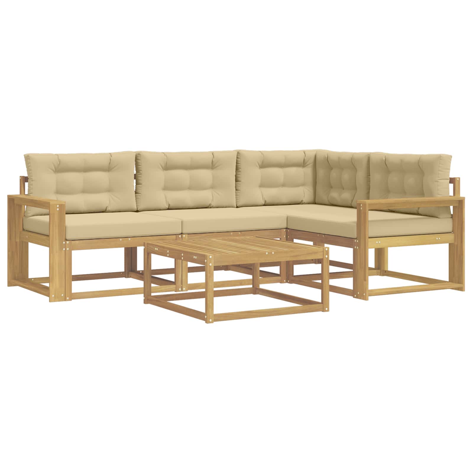 Σειρά Καναπέ Εξωτερικού 5 pcs Λευκό και Μπεζ 79 x 79 x 37 εκ - Pakobazaar