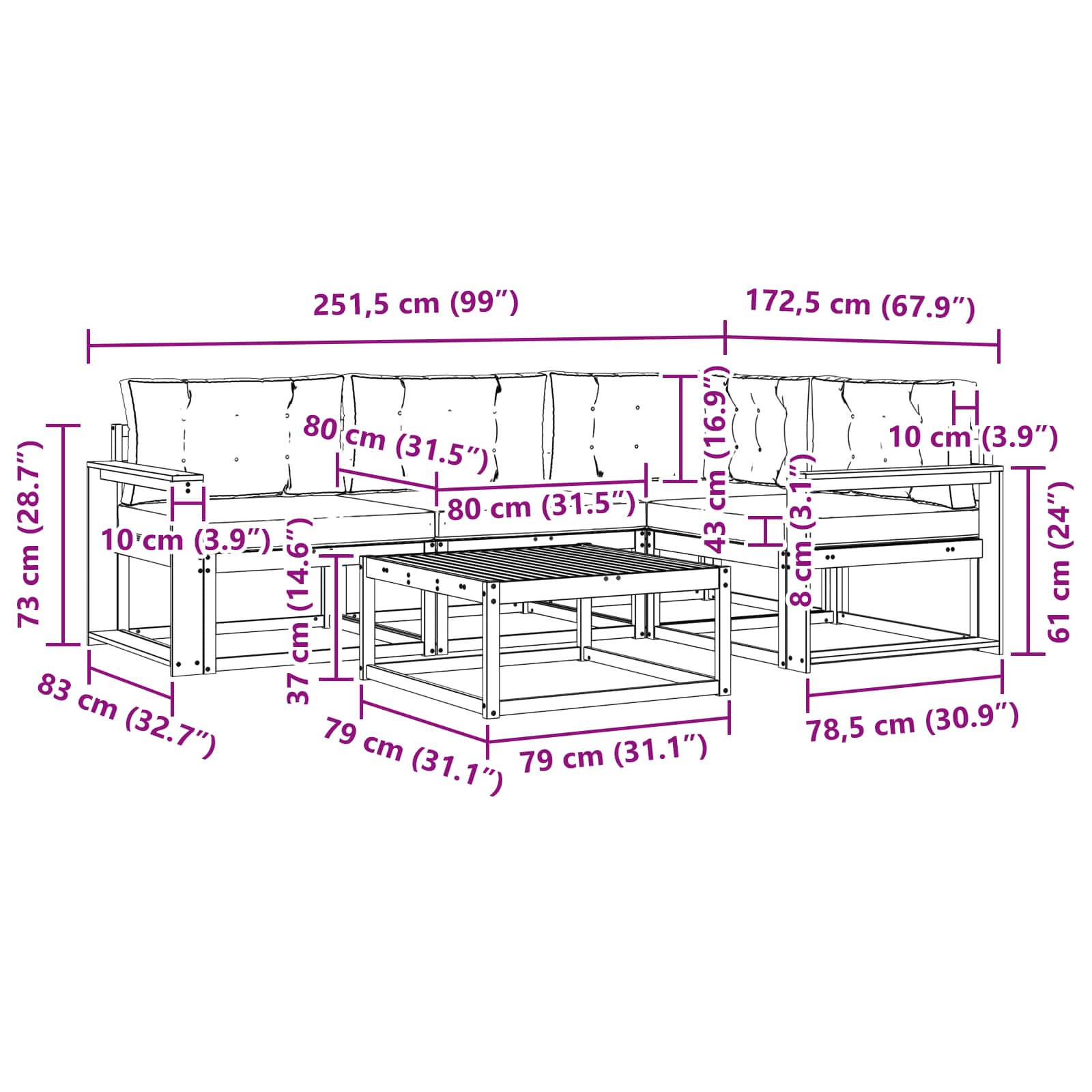 Σειρά Καναπέ Εξωτερικού 5 pcs Λευκό και Μπεζ 79 x 79 x 37 εκ - Pakobazaar