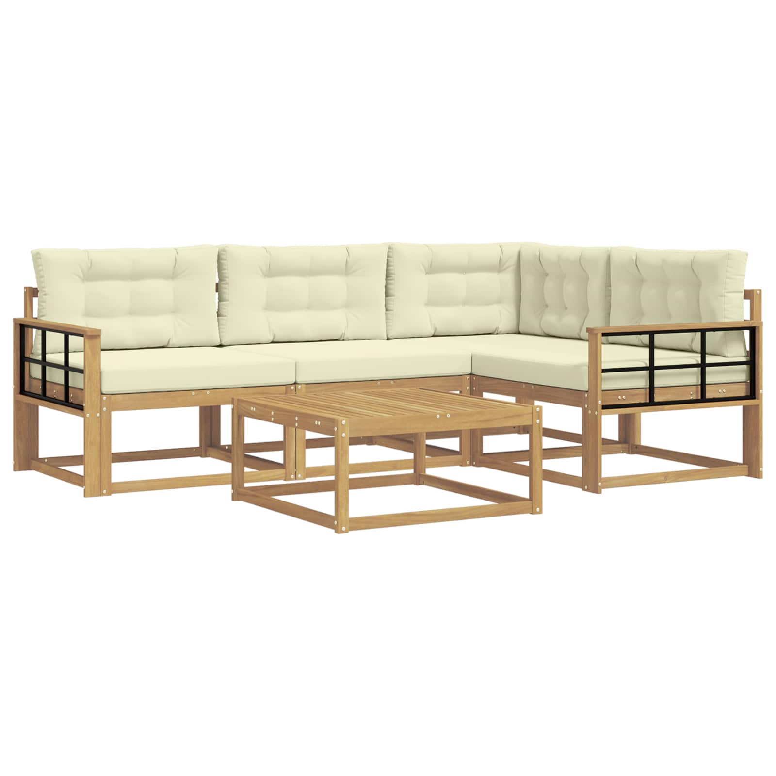 Σειρά Καναπέ Εξωτερικού 5 pcs Λευκό και Κρεμ 79 x 79 x 37 εκ - Pakobazaar