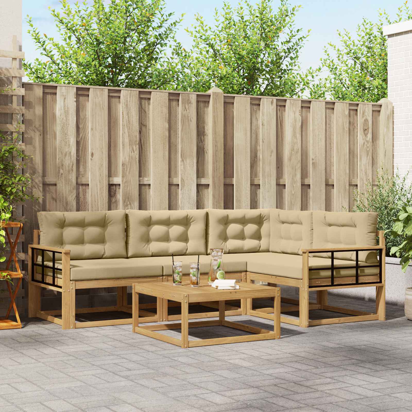 Σειρά Καναπέ Εξωτερικού 5 pcs Λευκό και Μπεζ 79 x 79 x 37 εκ - Pakobazaar