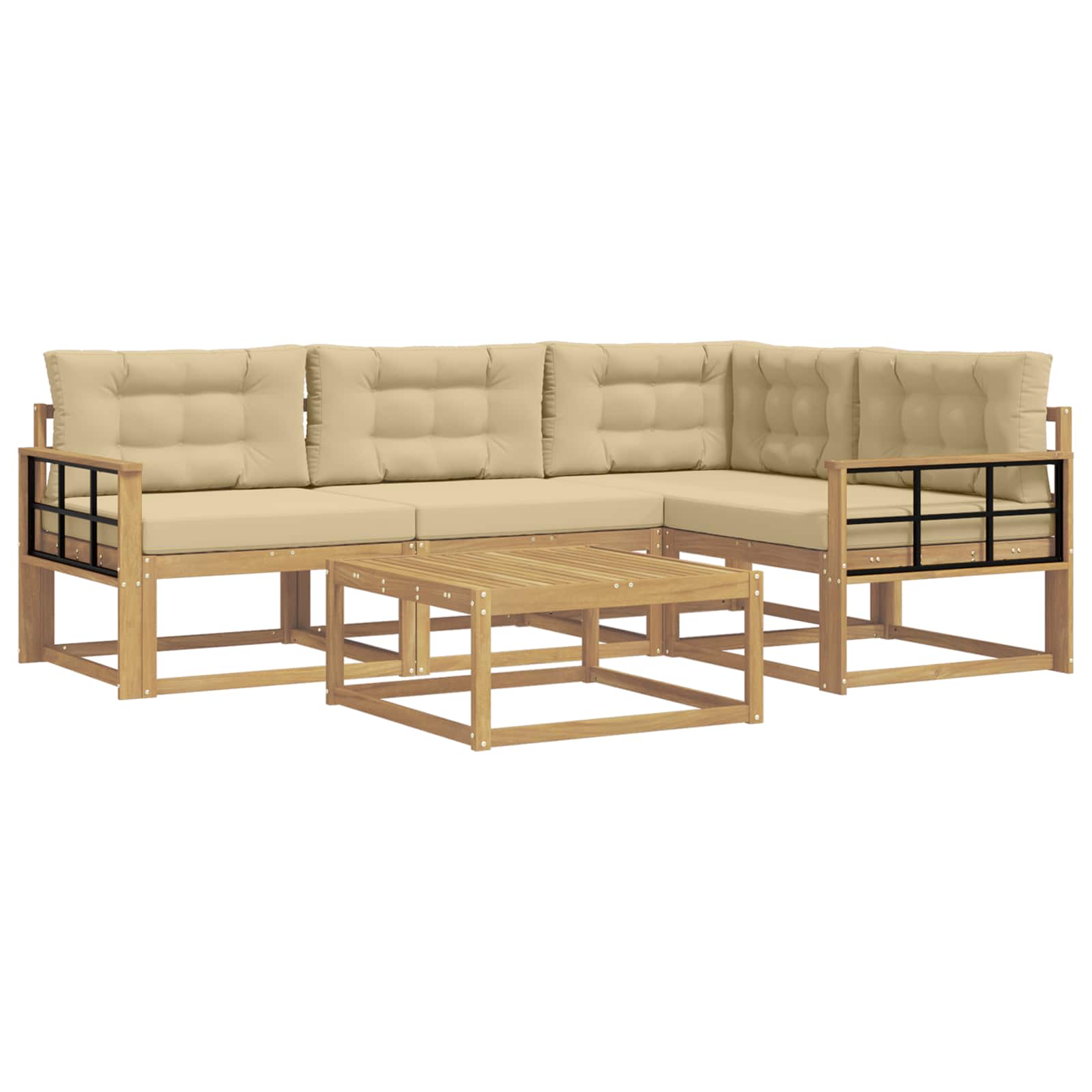 Σειρά Καναπέ Εξωτερικού 5 pcs Λευκό και Μπεζ 79 x 79 x 37 εκ - Pakobazaar