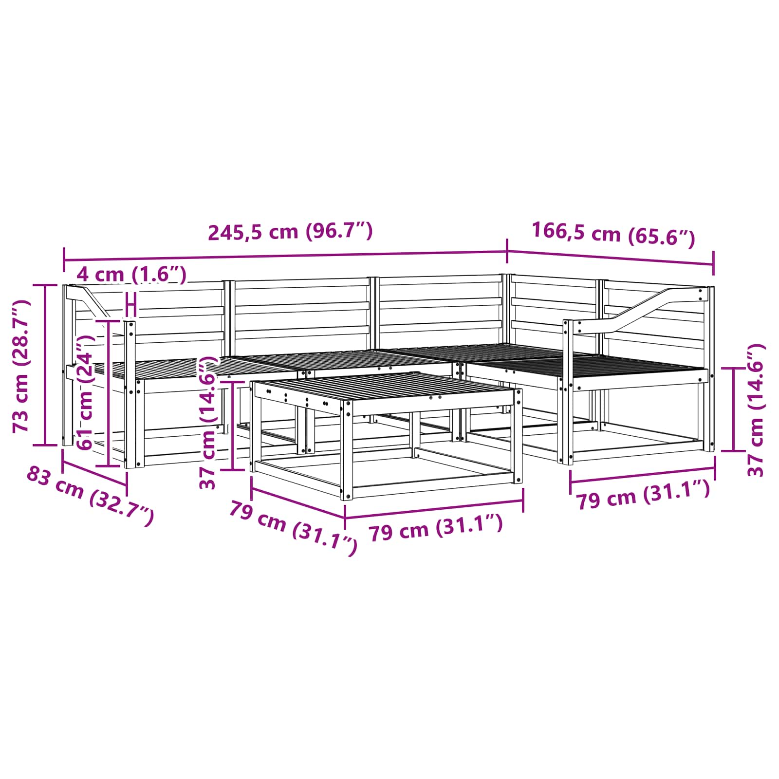 Σειρά Καναπέ Εξωτερικού 5 pcs Λευκό 79 x 79 x 37 εκ - Pakobazaar