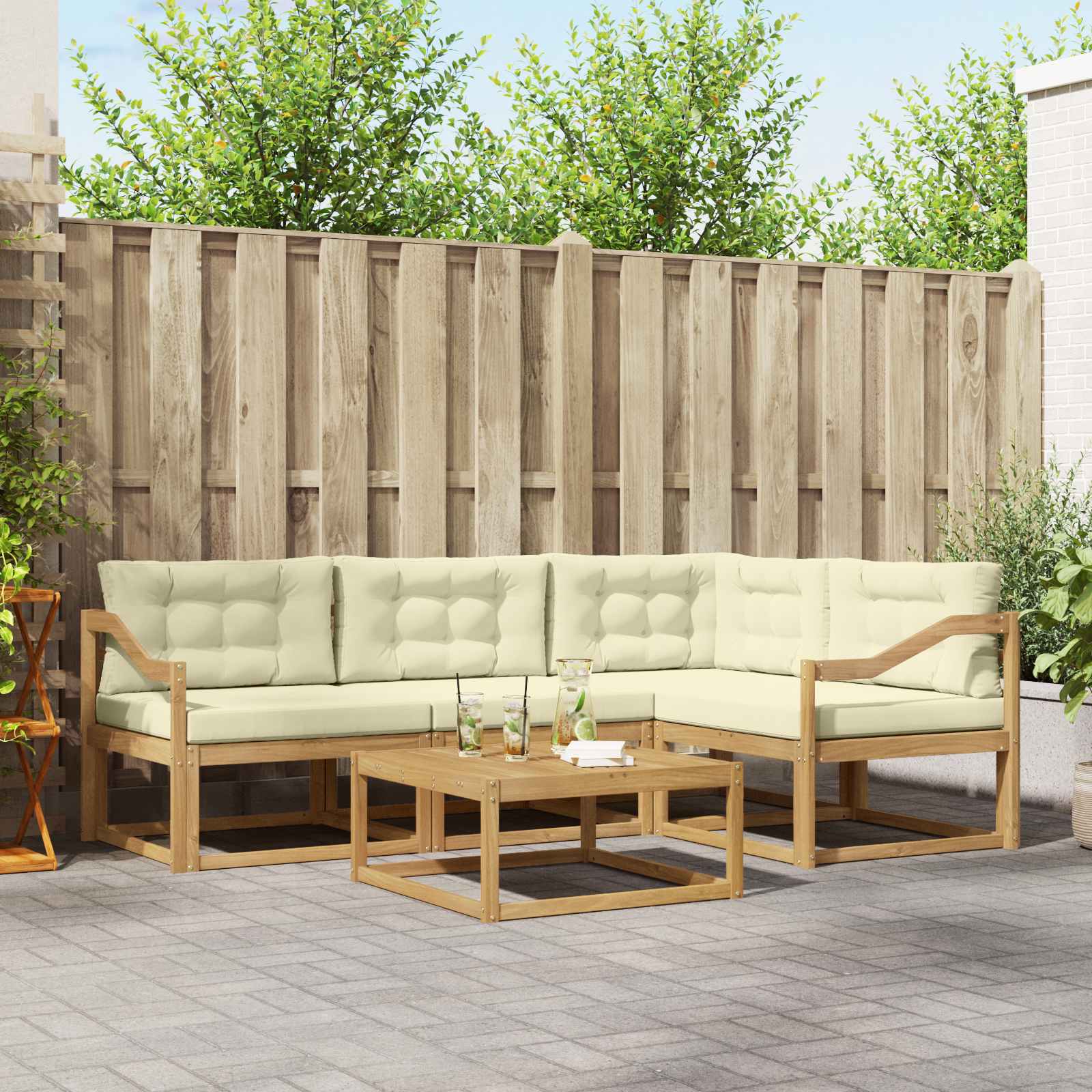 Σειρά Καναπέ Εξωτερικού 5 pcs Λευκό και Κρεμ 79 x 79 x 37 εκ - Pakobazaar