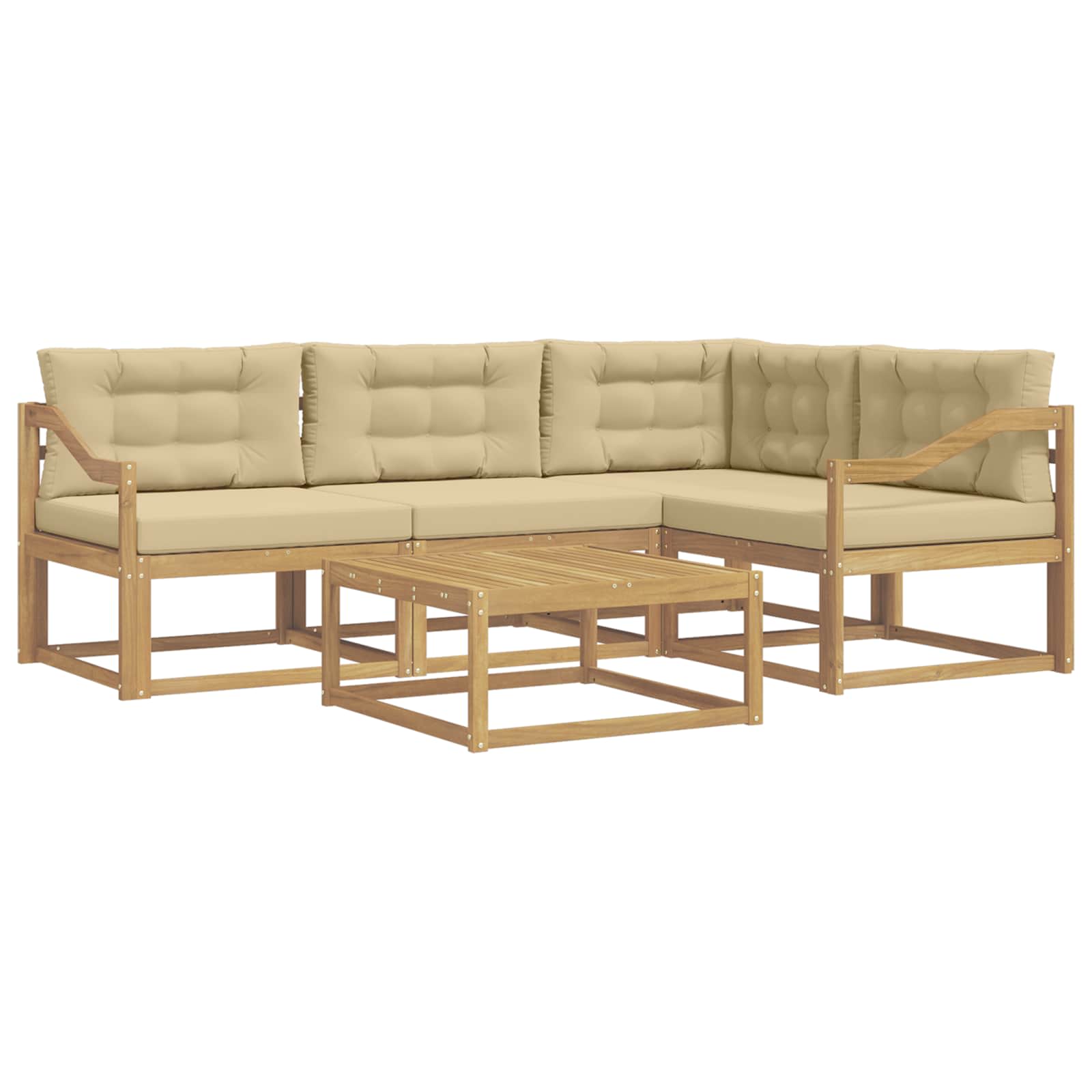 Σειρά Καναπέ Εξωτερικού 5 pcs Λευκό και Μπεζ 79 x 79 x 37 εκ - Pakobazaar