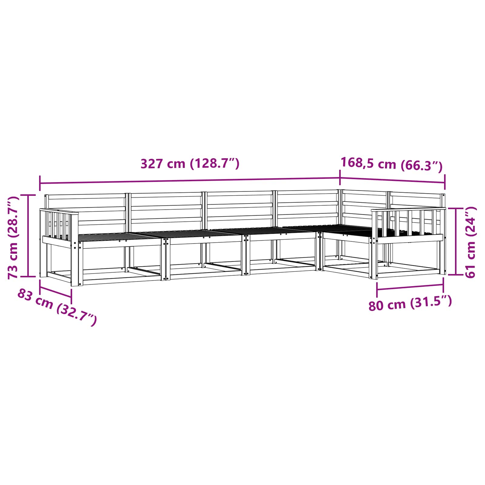 Σειρά Καναπέ Εξωτερικού 5 pcs Λευκό 327 x 168,5 x 73 cm - Pakobazaar
