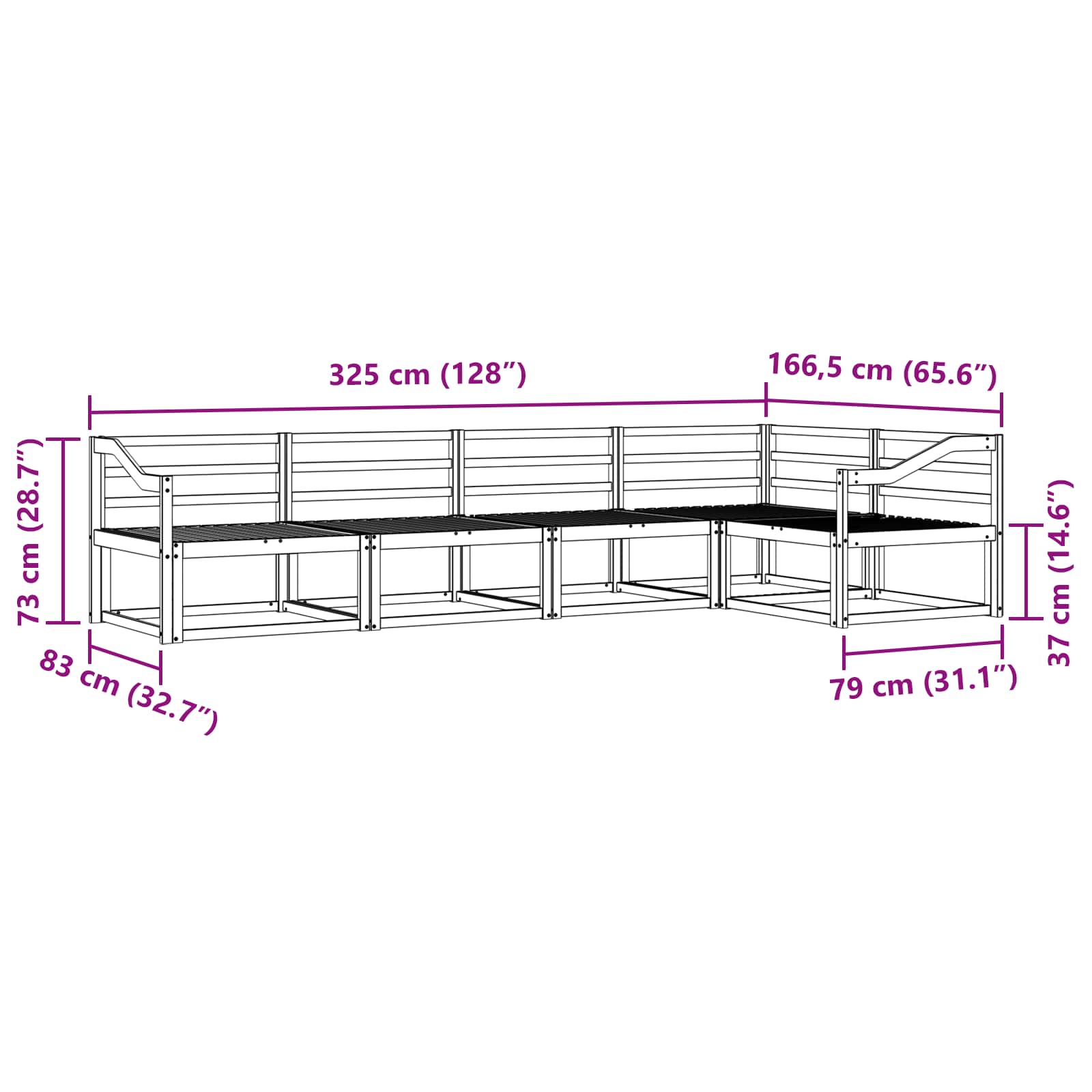 Σειρά Καναπέ Εξωτερικού 5 pcs Λευκό 325 x 166,5 x 73 εκ - Pakobazaar