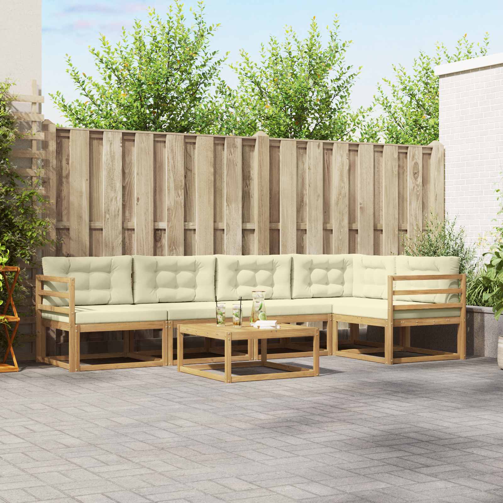 Σειρά Καναπέ Εξωτερικού 6 pcs Λευκό και Κρεμ 79 x 79 x 37 εκ - Pakobazaar