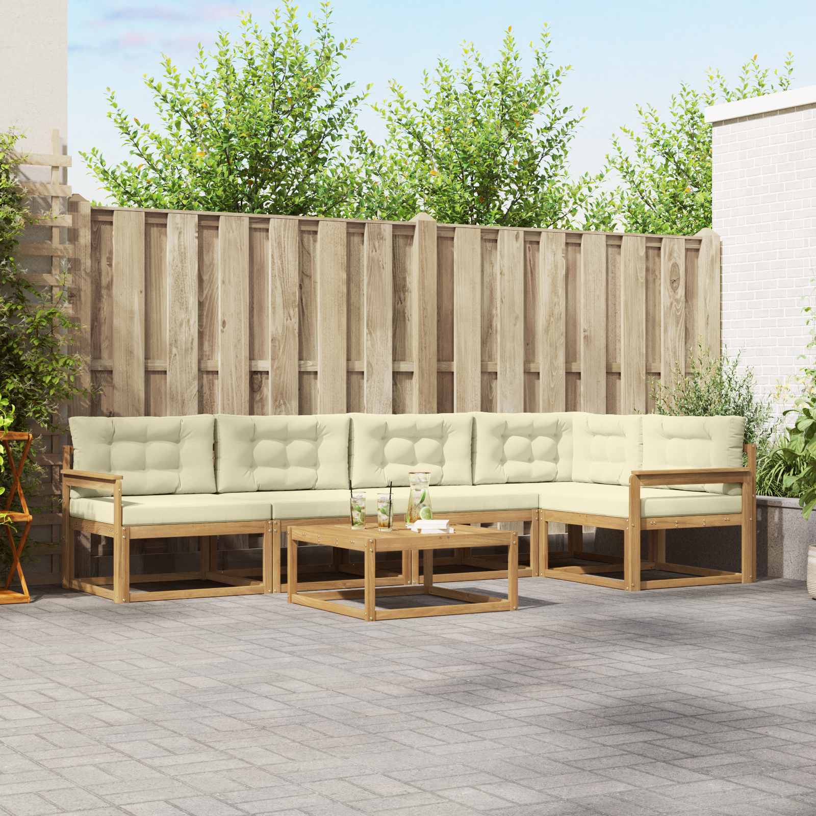 Σειρά Καναπέ Εξωτερικού 6 pcs Λευκό και Κρεμ 79 x 79 x 37 εκ - Pakobazaar