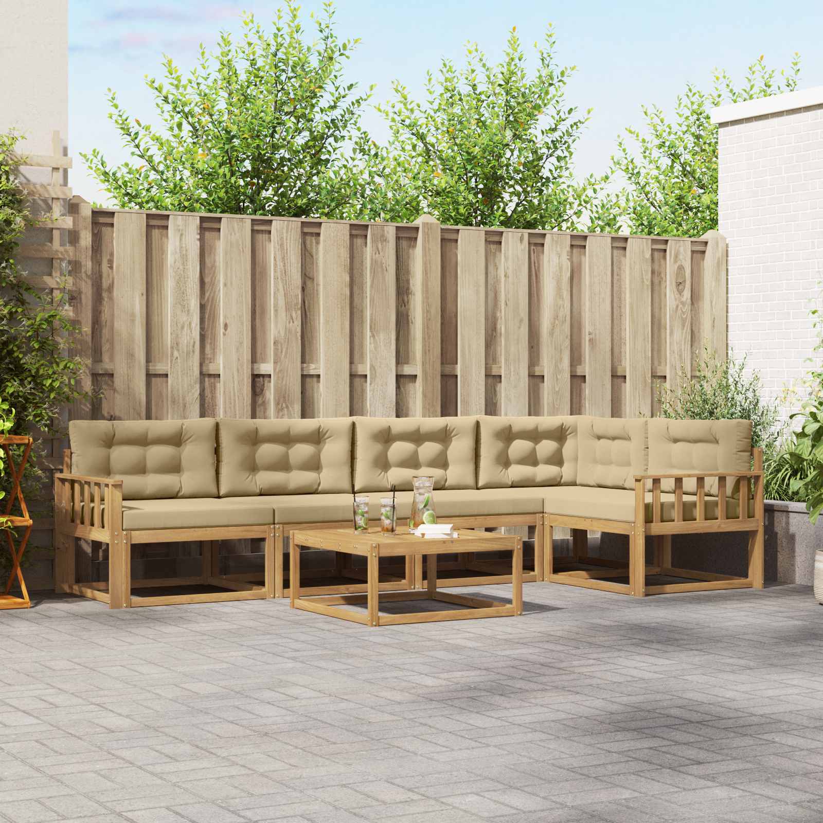Σειρά Καναπέ Εξωτερικού 6 pcs Λευκό και Μπεζ 79 x 79 x 37 εκ - Pakobazaar