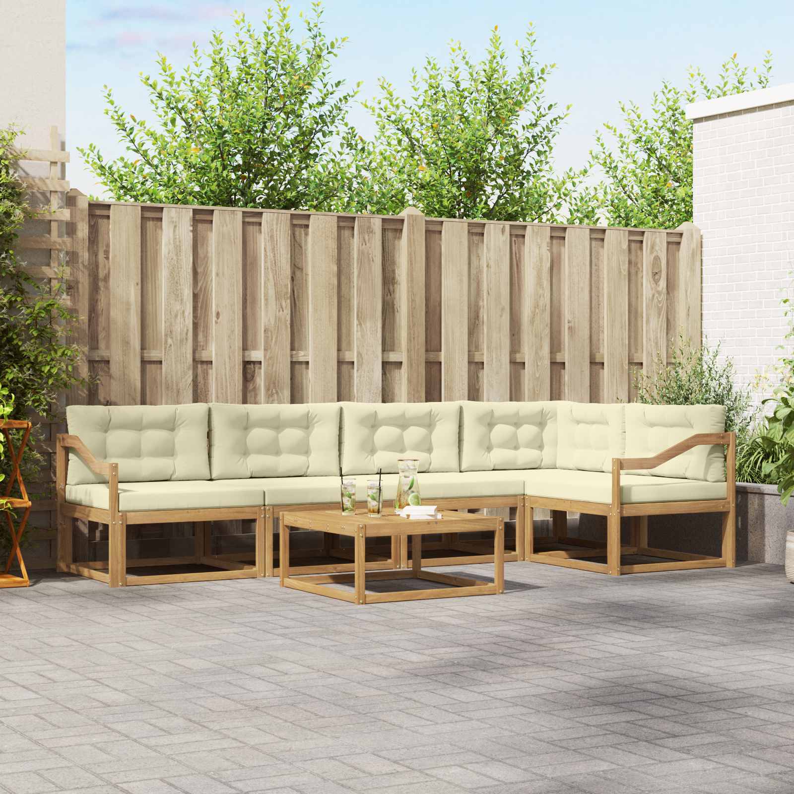 Σειρά Καναπέ Εξωτερικού 6 pcs Λευκό και Κρεμ 79 x 79 x 37 εκ - Pakobazaar