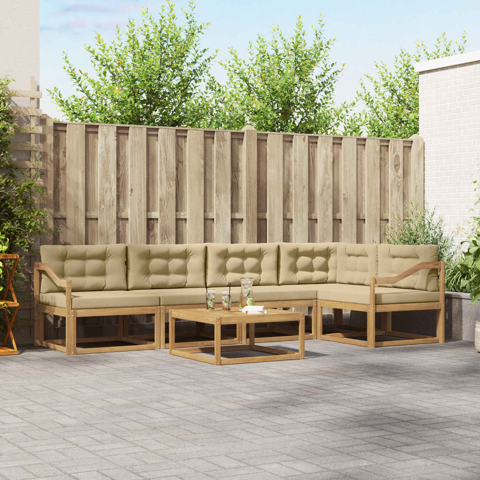 Σειρά Καναπέ Εξωτερικού 6 pcs Λευκό και Μπεζ 79 x 79 x 37 εκ - Pakobazaar