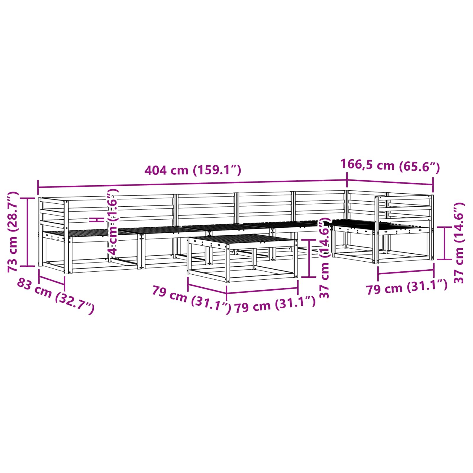 Σειρά Καναπέ Εξωτερικού 7 pcs Λευκό 79 x 79 x 37 εκ - Pakobazaar